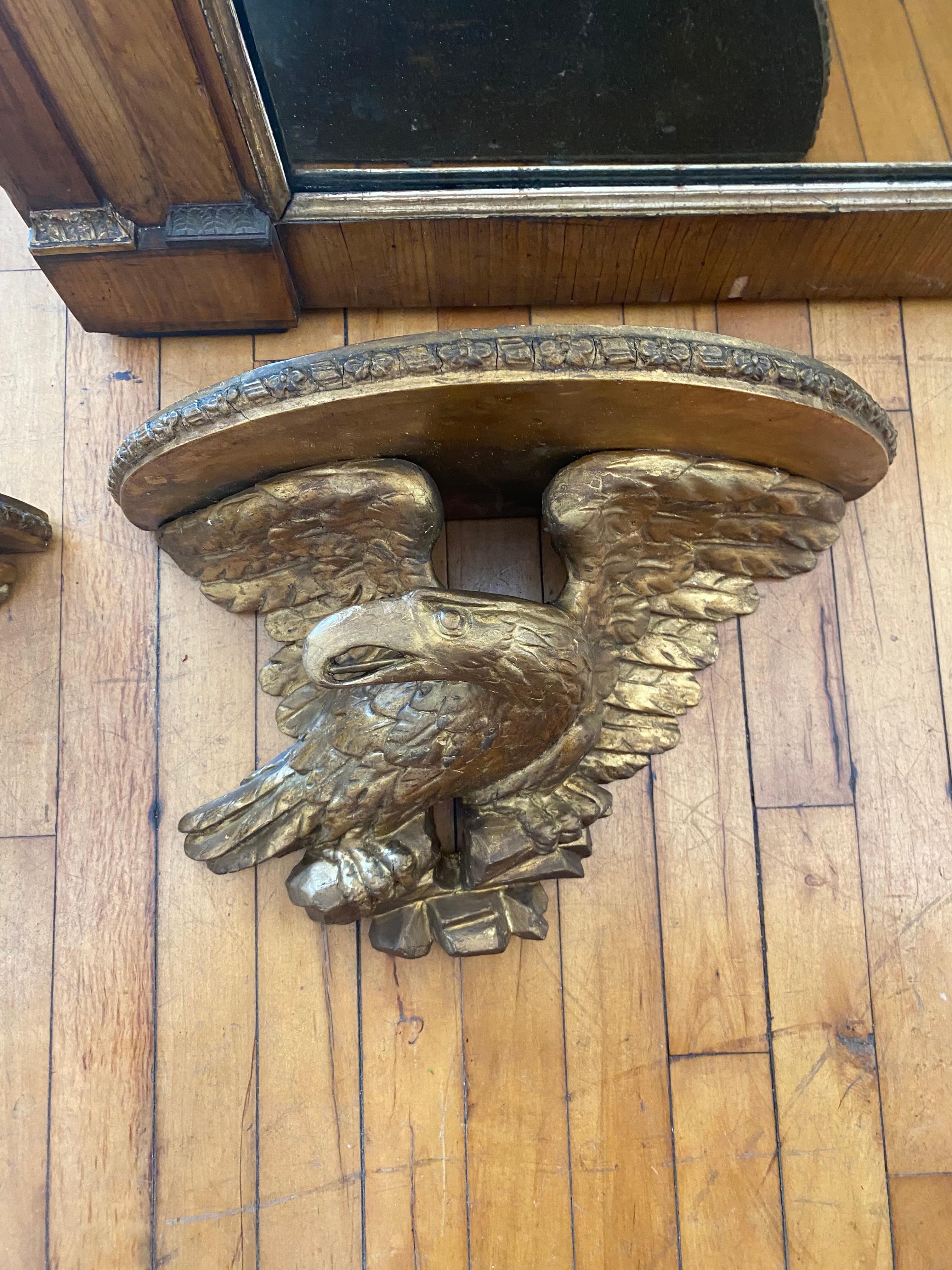 19th Century One Pair Regency Carved Wood Wall Brackets In The Form Of Eagles.  Great Scale. For Sale