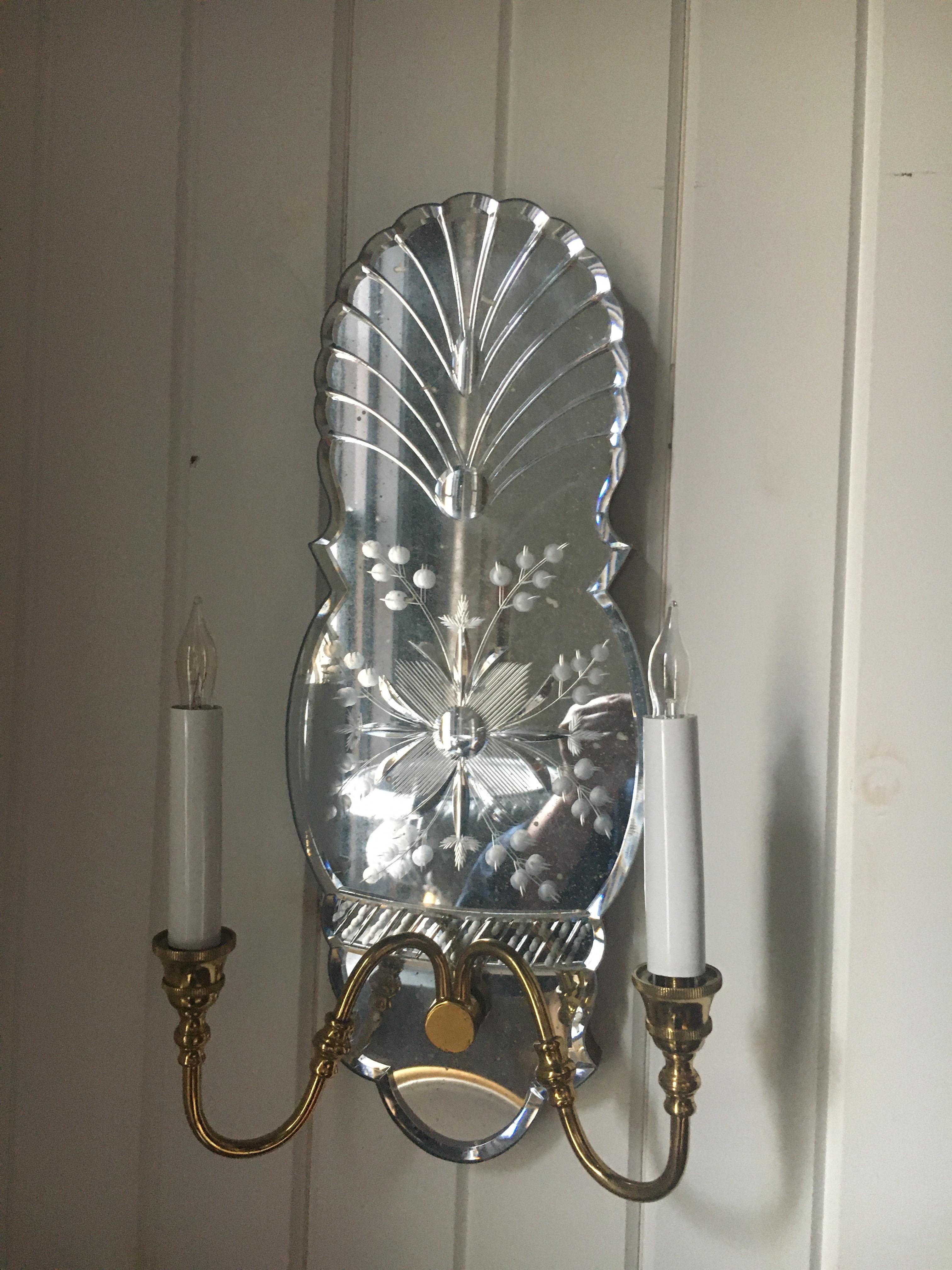 One Pair Shell Form Sconces after Serge Roche.  Nicely Done In Good Condition For Sale In Buchanan, MI