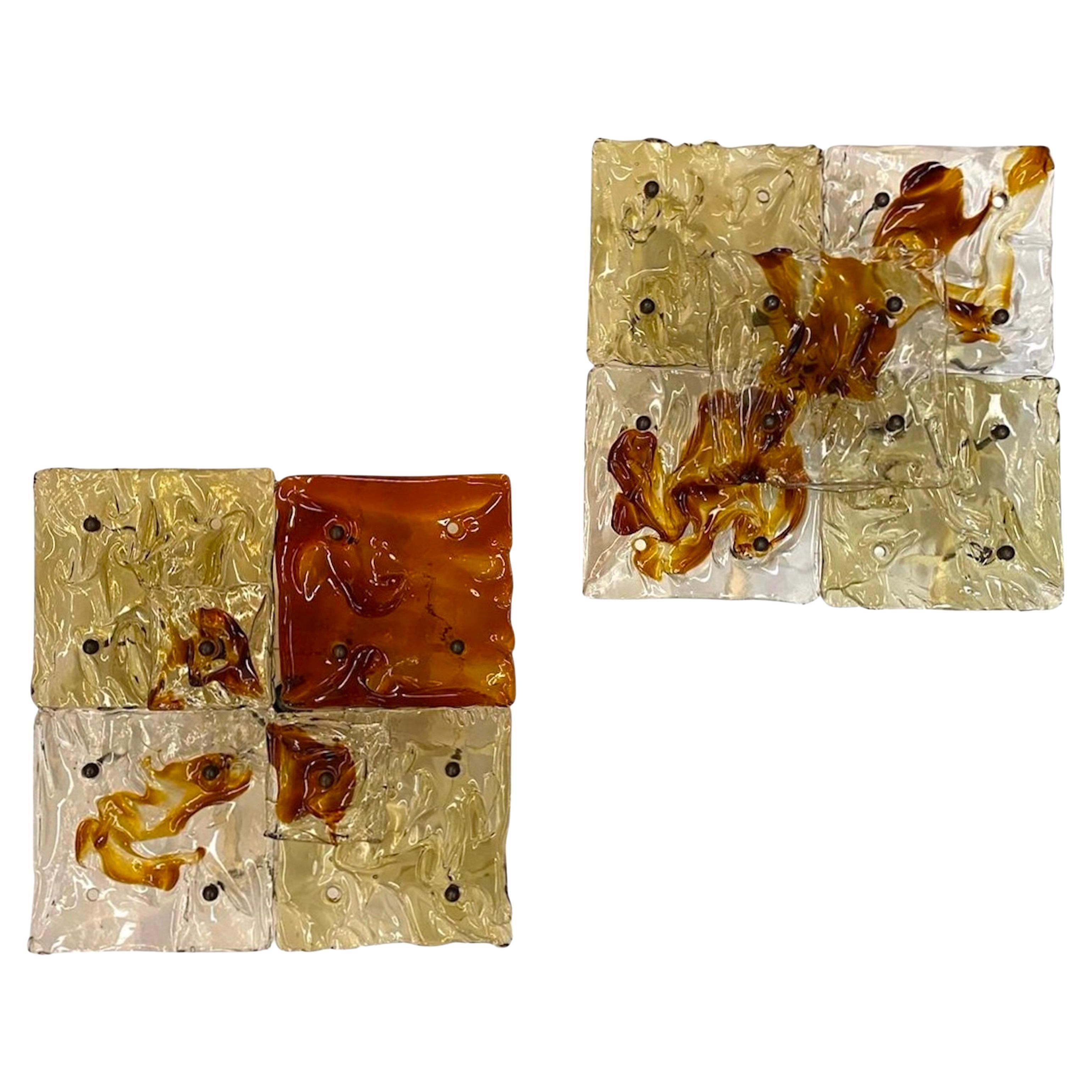 One Pair Venini 1970s Patchwork Glass Sconces