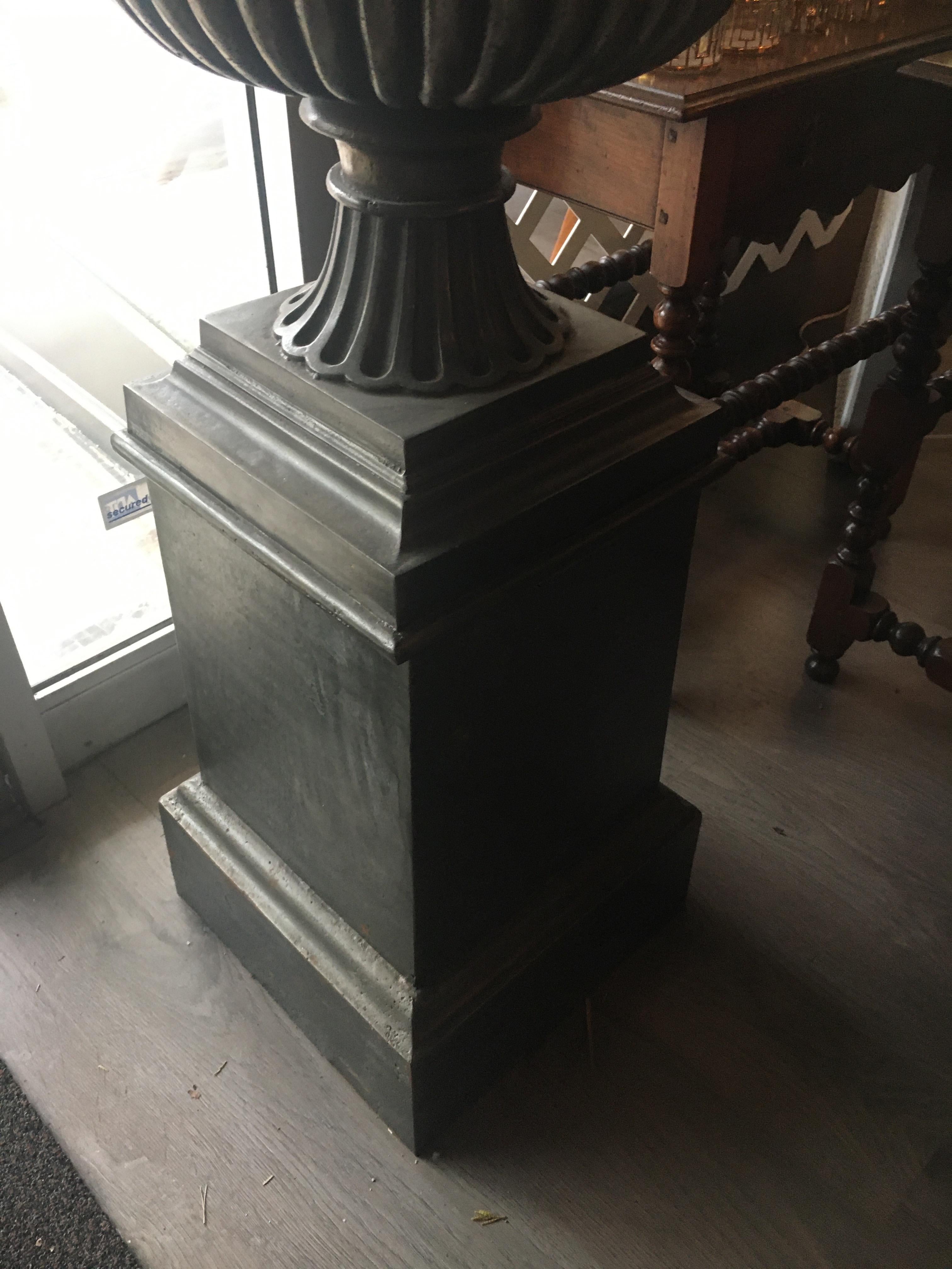 One Pair Very Stately 19th Century English Urns on Stands, Brushed Steel Finish In Excellent Condition For Sale In Buchanan, MI