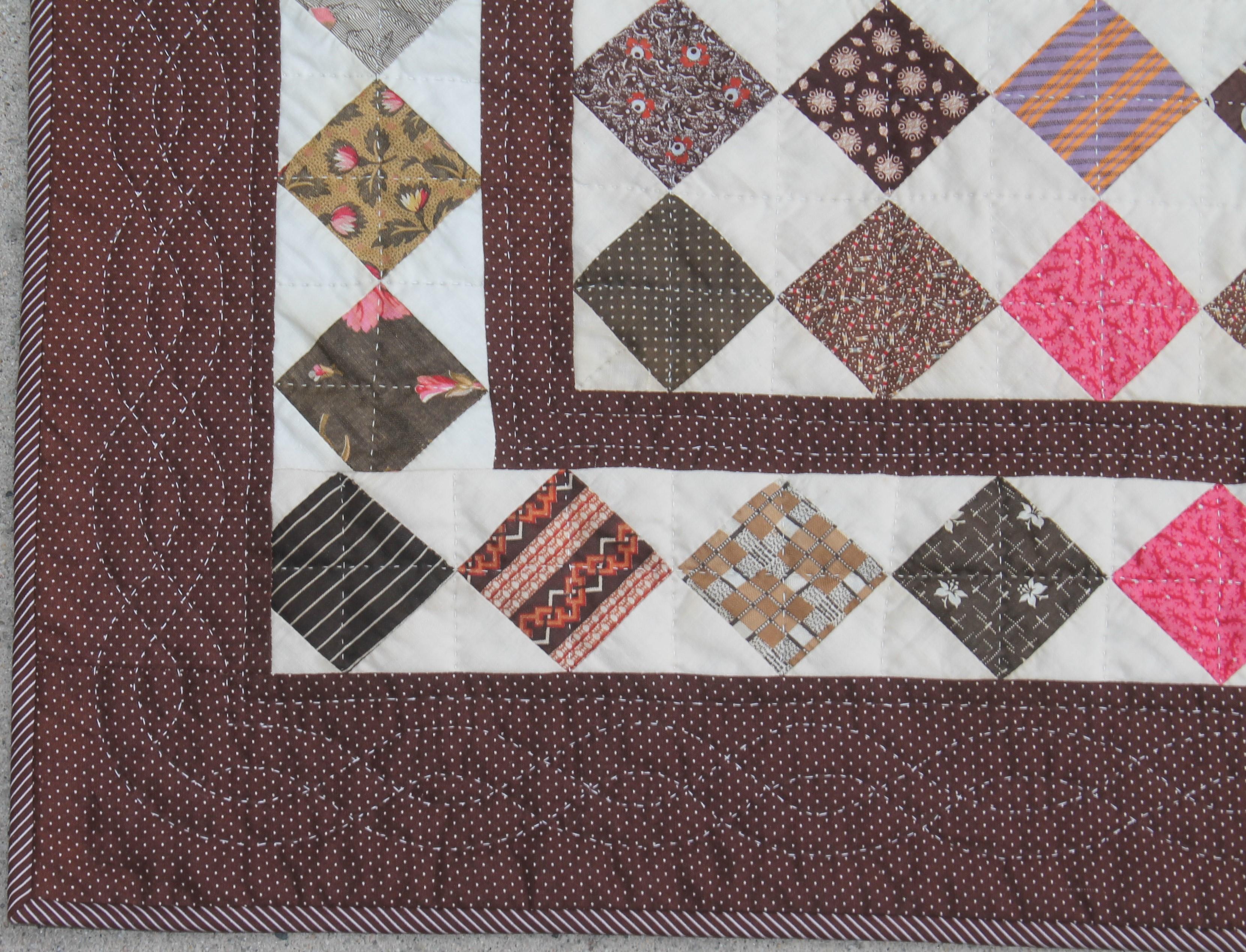 Hand-Crafted One Patch Contained Blocks Quilt For Sale