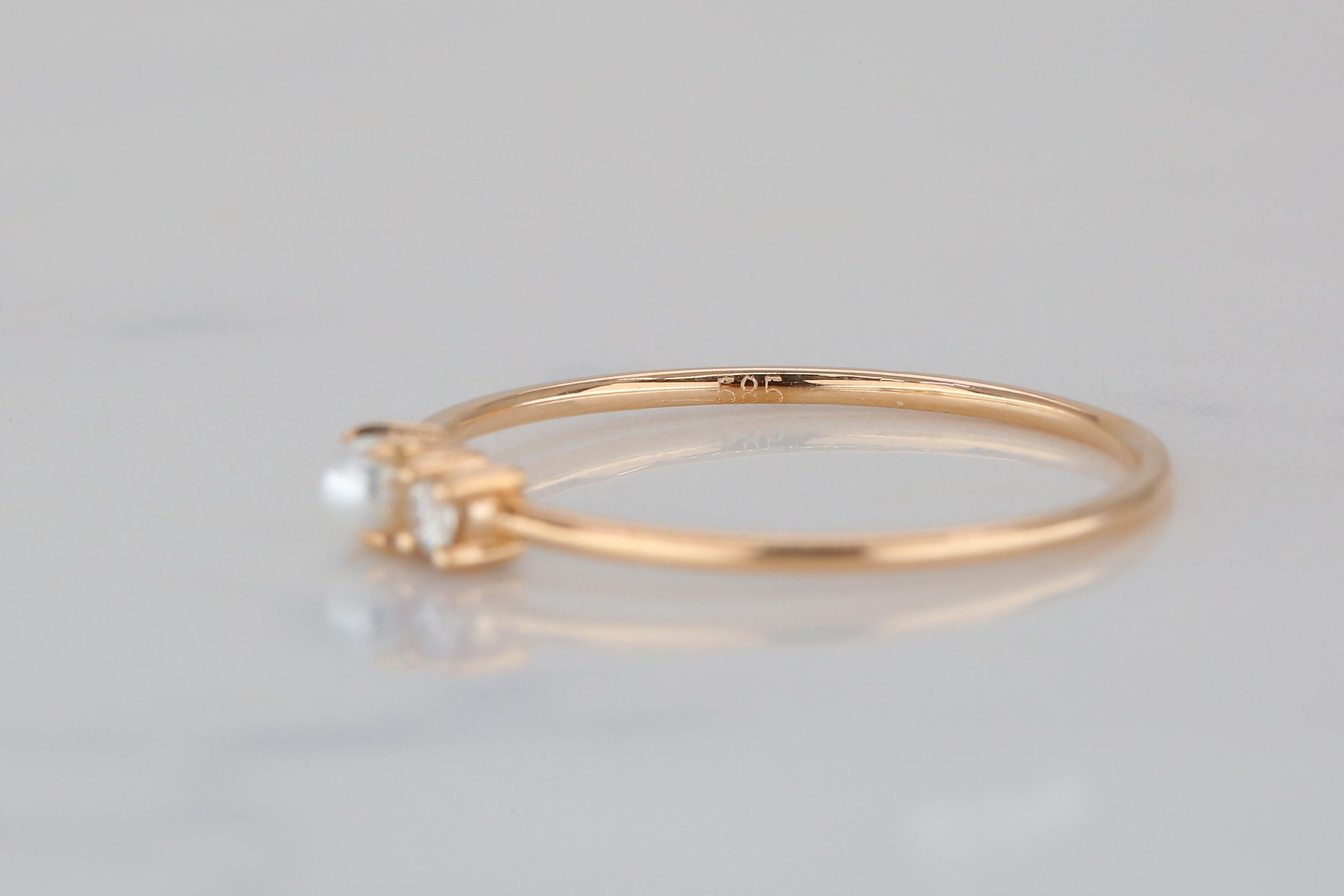 For Sale:  One Pearl and Diamond Ring, 14k Gold Pearl Ring, Minimalist Style Ring 4
