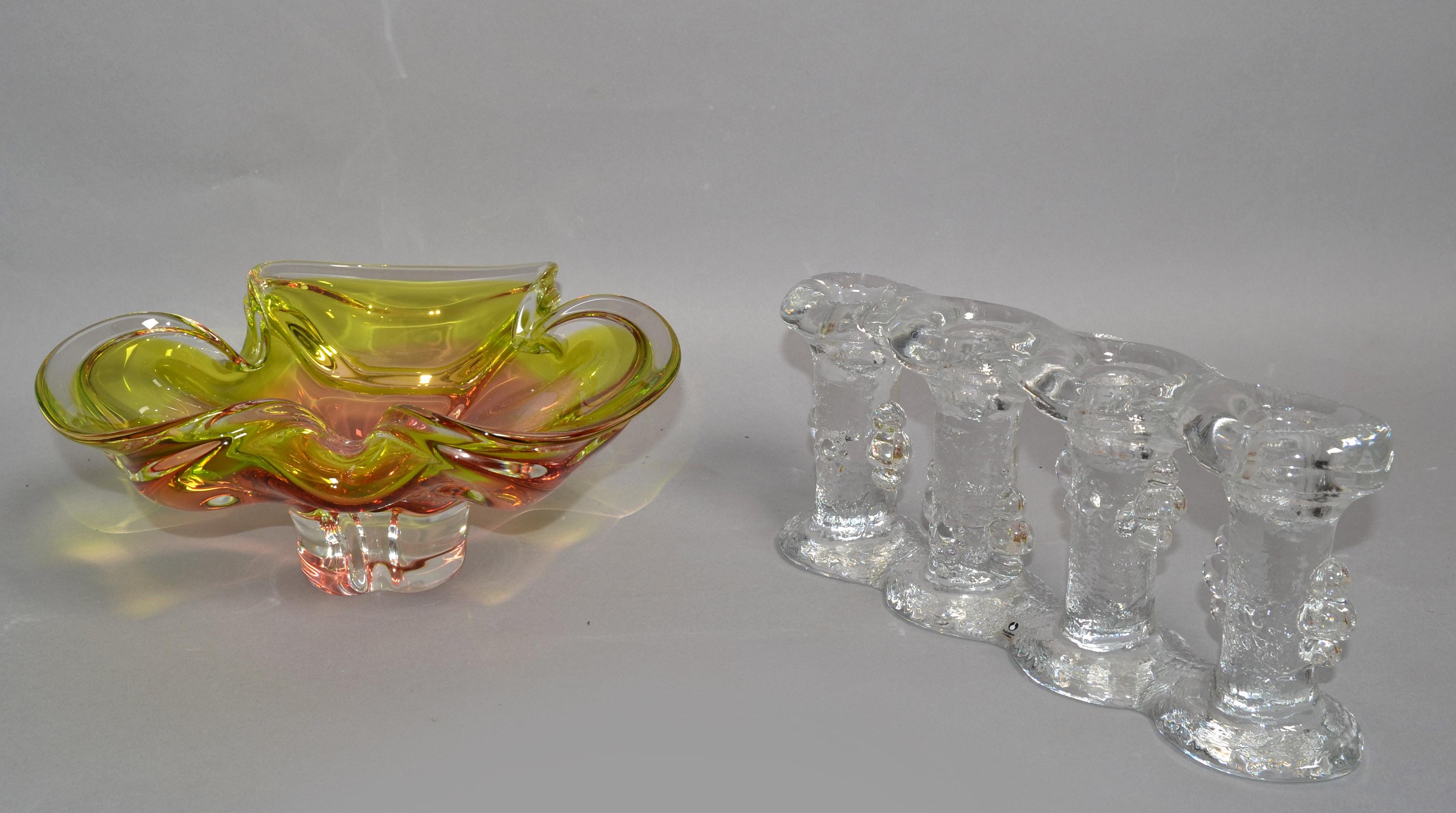 20th Century One Piece 4 Glass Candle Holder by Staffan Gellerstedt for Pukeberg Sweden 1970 For Sale