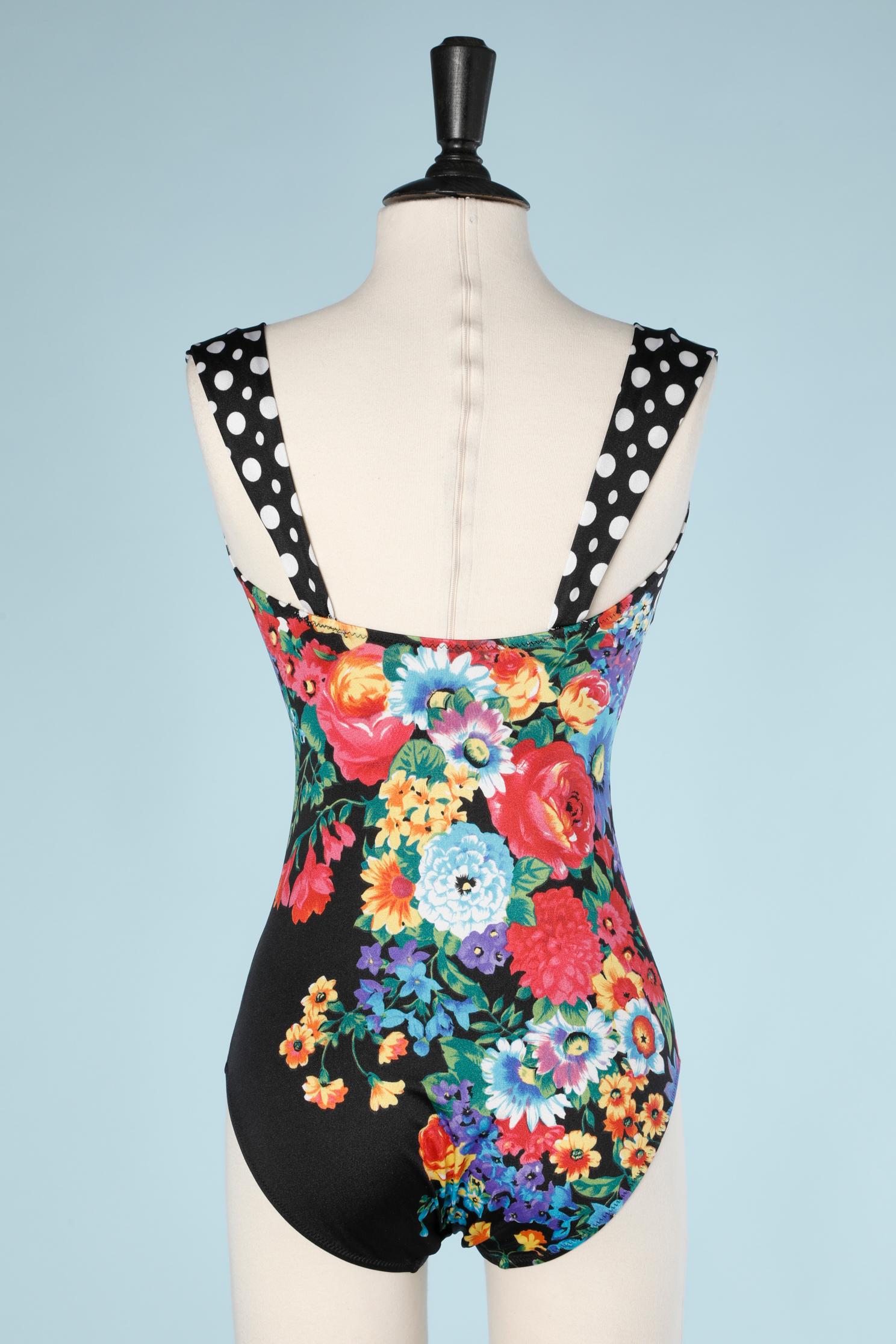 Beige One piece bathing-suit printed half flower half polka-dots Diane de Furstenberg