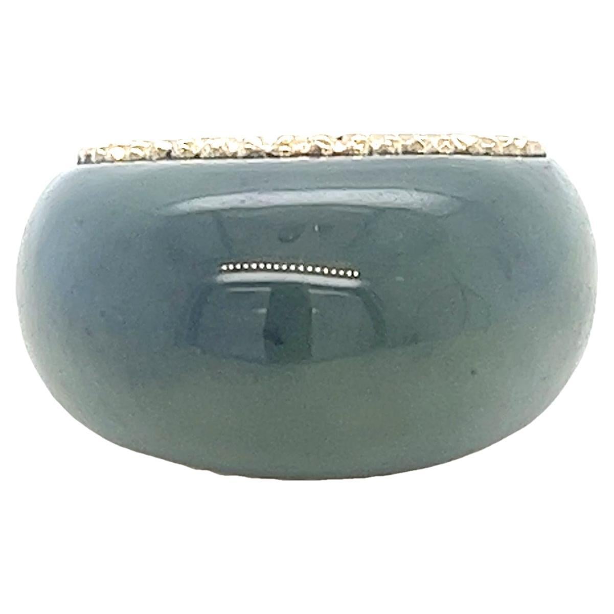 One-Piece Carved Jade Dome Ring with Yellow Gold Accents