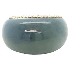 Vintage One-Piece Carved Jade Dome Ring with Yellow Gold Accents