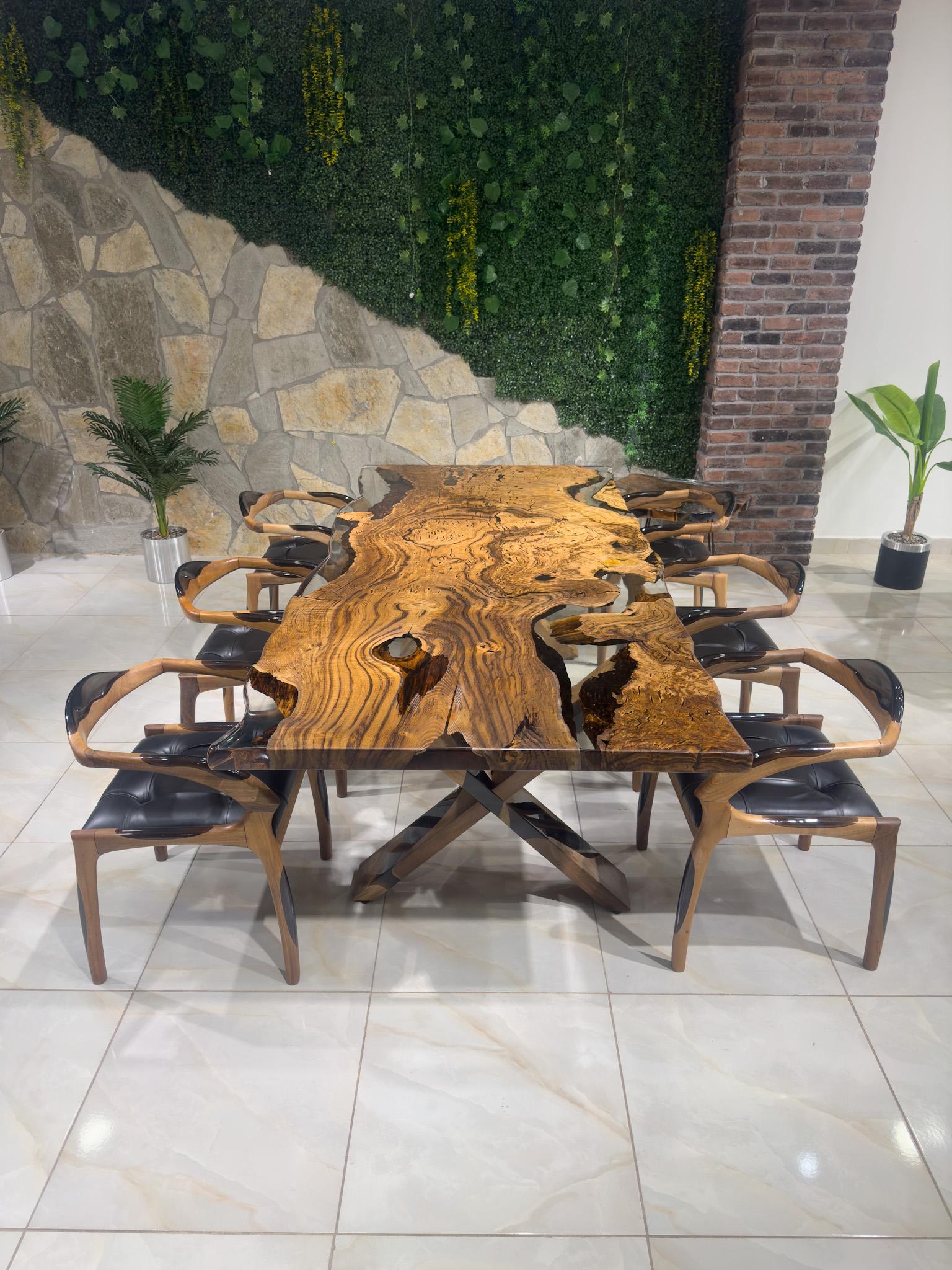Table de salle à manger / conférence en bois de châtaignier à bord vif en résine époxy

Cette table est fabriquée d'une seule pièce en dalle de châtaignier naturel. Nous avons associé l'époxy transparent à la structure unique de la plaque de
