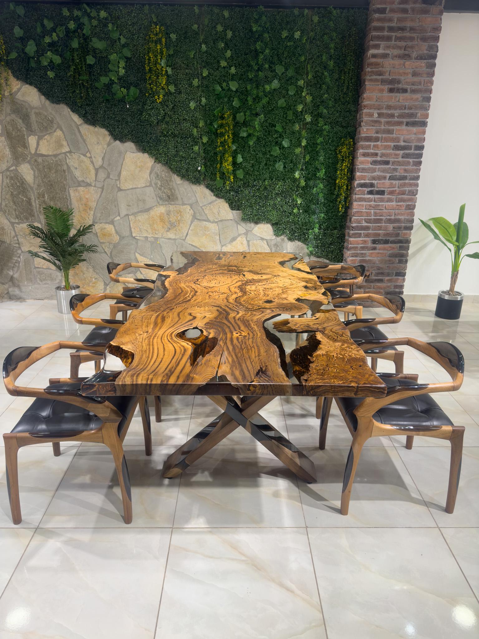 Turkish One-Piece Chestnut Live EdgeClear Epoxy Resin Dining Table For Sale
