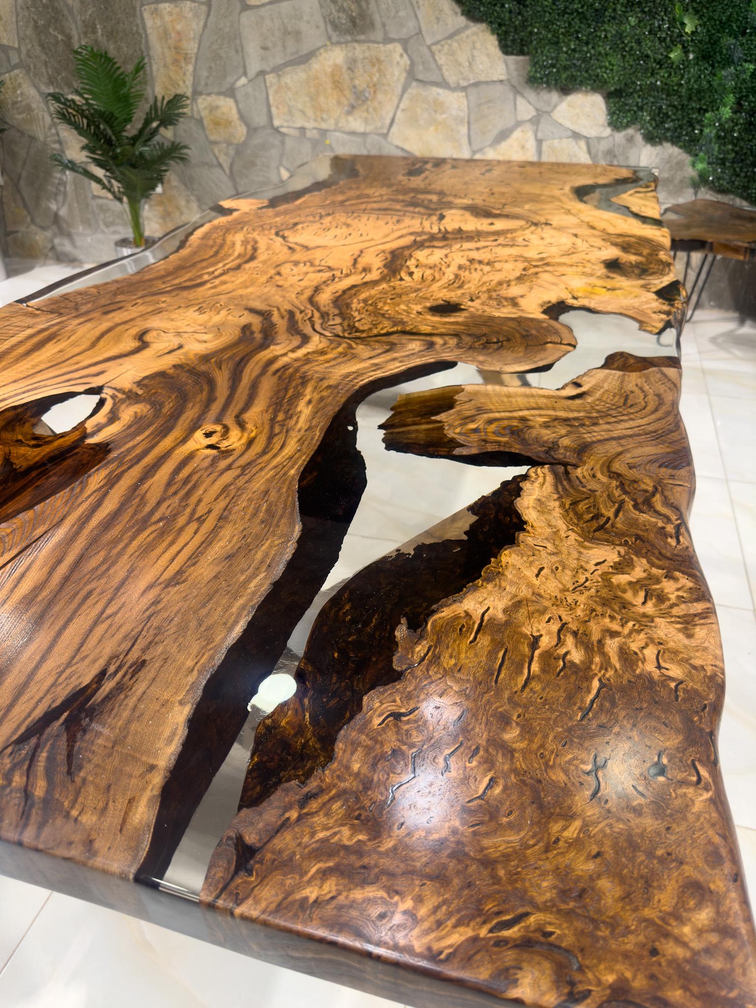 One-Piece Chestnut Live EdgeClear Epoxy Resin Dining Table For Sale 1