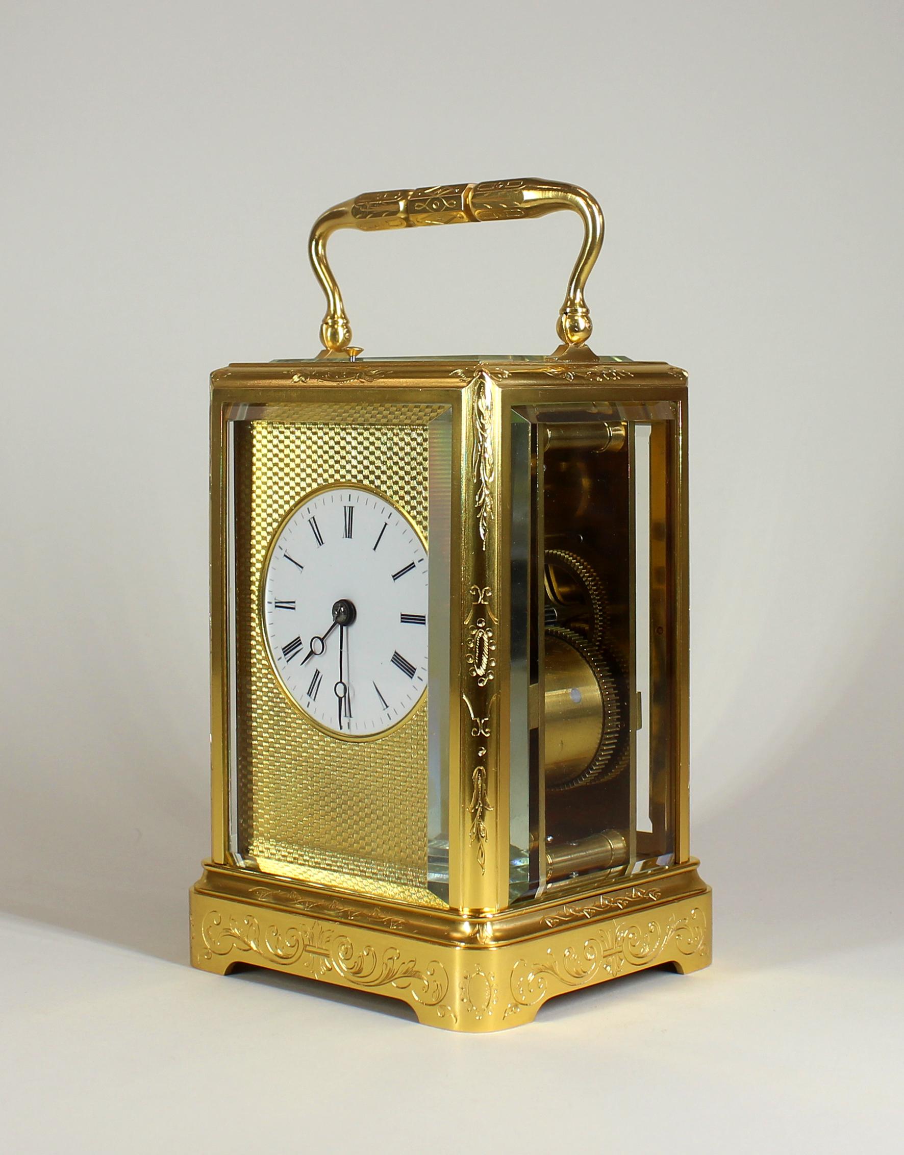 Victorian One Piece Engraved Repeating Carriage Clock For Sale
