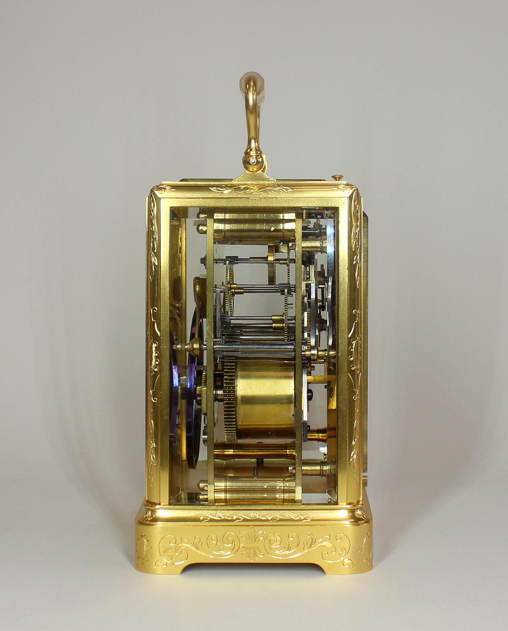 Mid-19th Century One Piece Engraved Repeating Carriage Clock For Sale