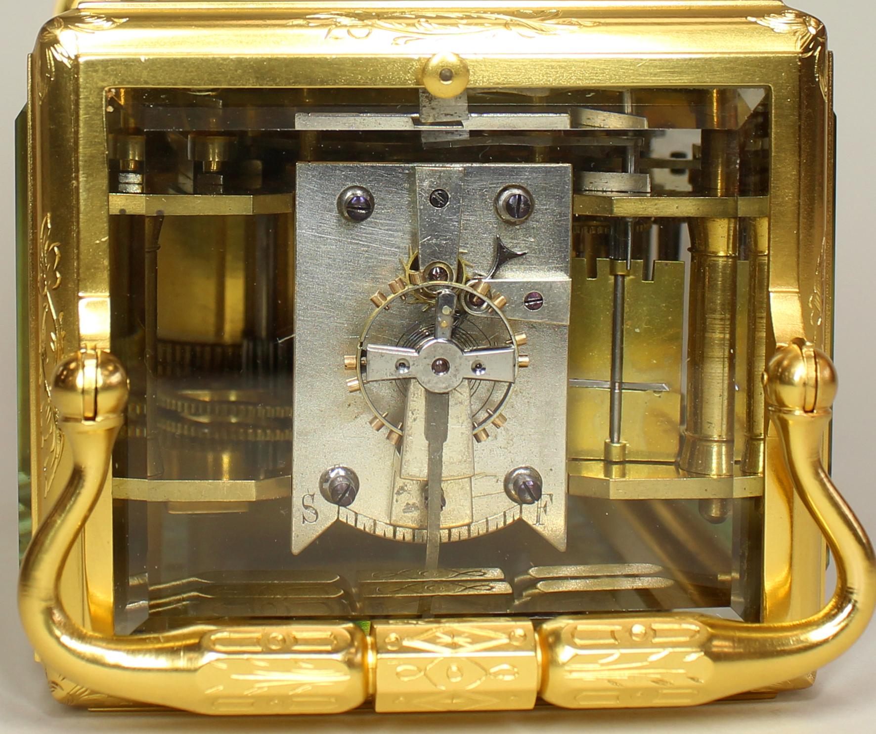 One Piece Engraved Repeating Carriage Clock For Sale 1
