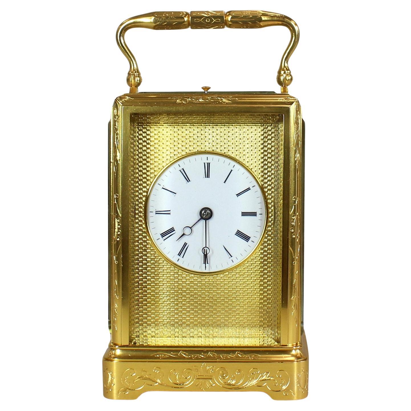 One Piece Engraved Repeating Carriage Clock For Sale