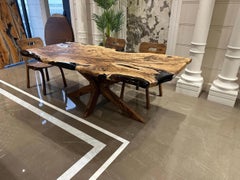 One Piece Rustic Chestnut Slab Live Edge Dining Table With Fume Epoxy Color