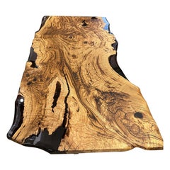 One Piece Rustic Chestnut Slab Live Edge Dining Table With Fume Epoxy Color