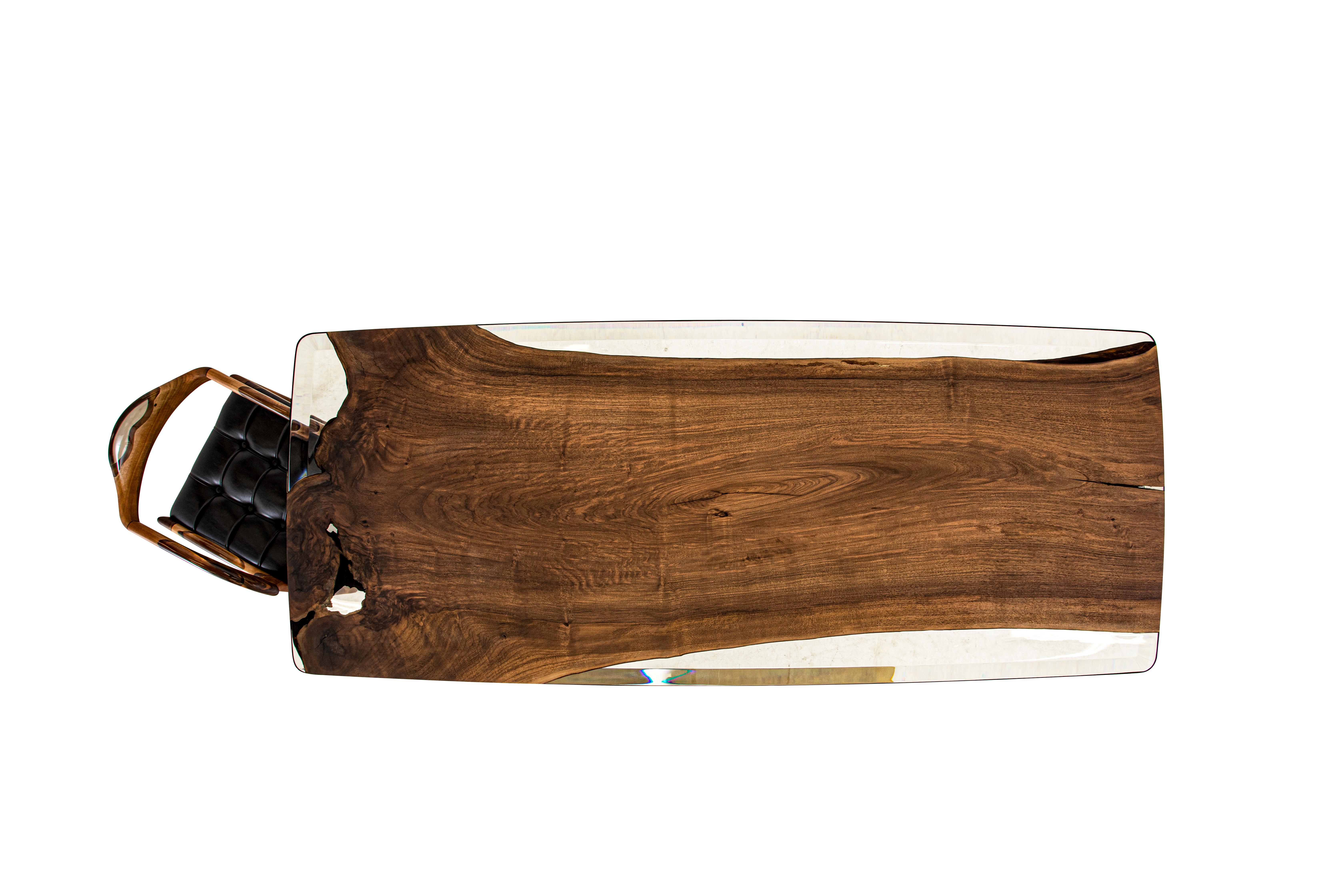Hand-Carved One Piece Walnut Clear Epoxy Resin River Table For Sale
