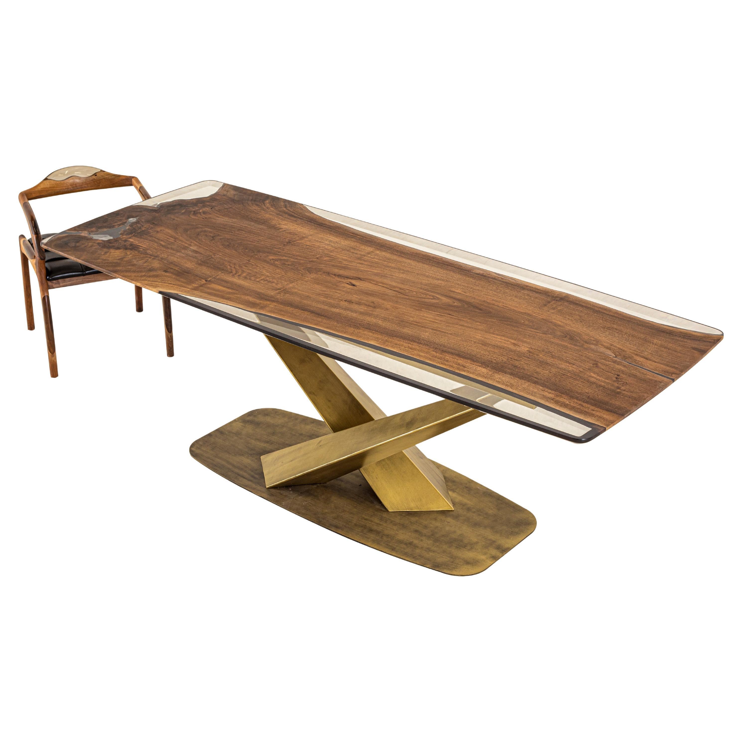One Piece Walnut Clear Epoxy Resin River Table For Sale