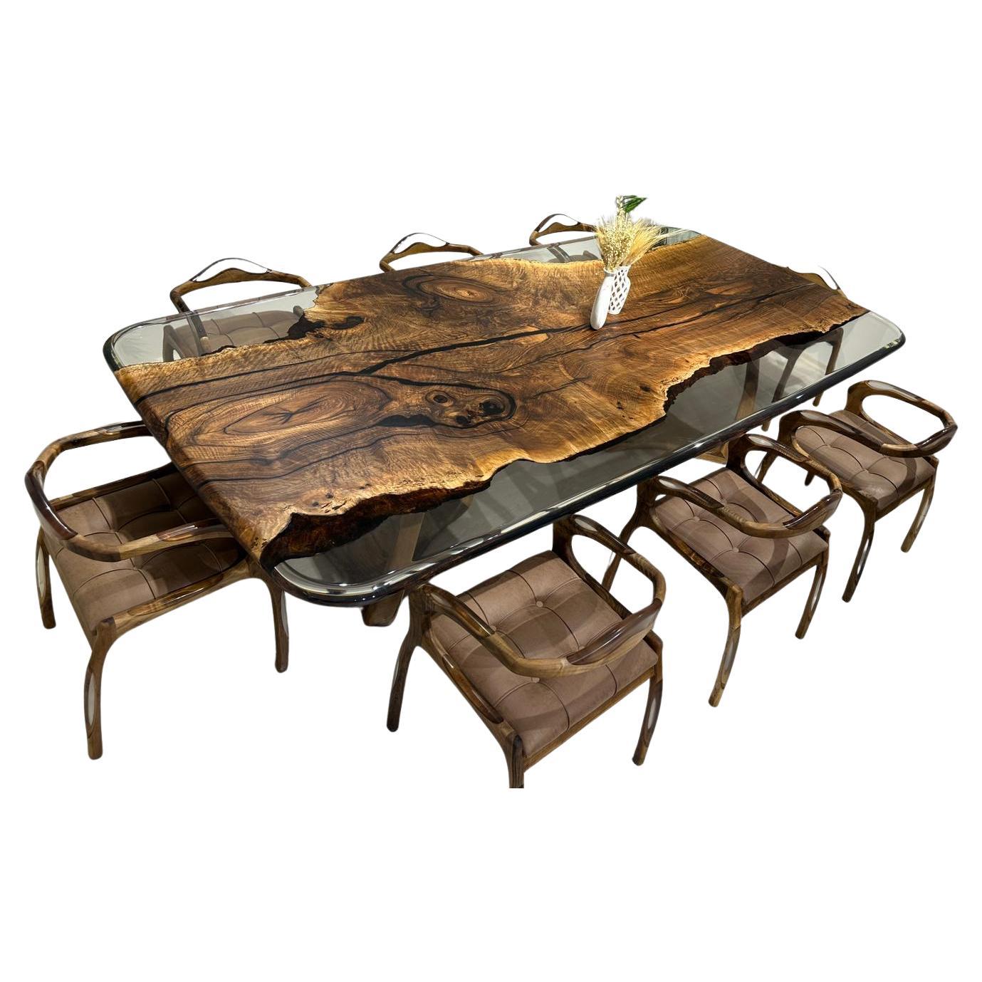 One Piece Walnut Table With Clear Epoxy - Black Walnut Resin Dining Table For Sale