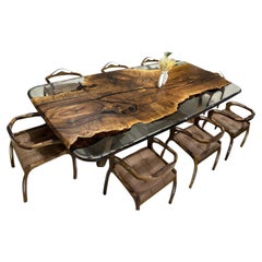 Table monobloc en noyer avec époxy transparent - Table de salle à manger en résine de noyer noir