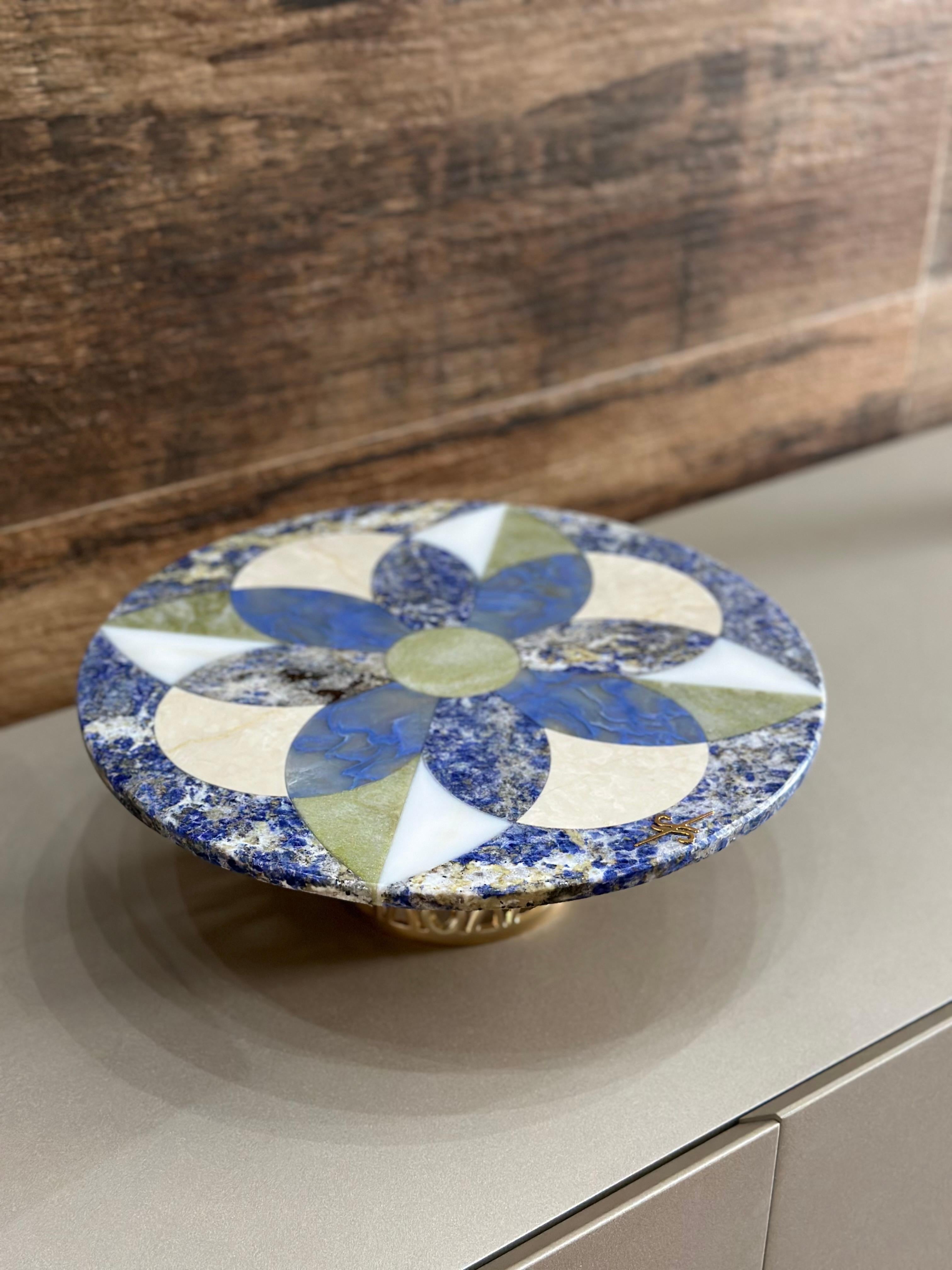 Post-Modern One plate Marble Inlay Cakestand by Euromarmi Store For Sale