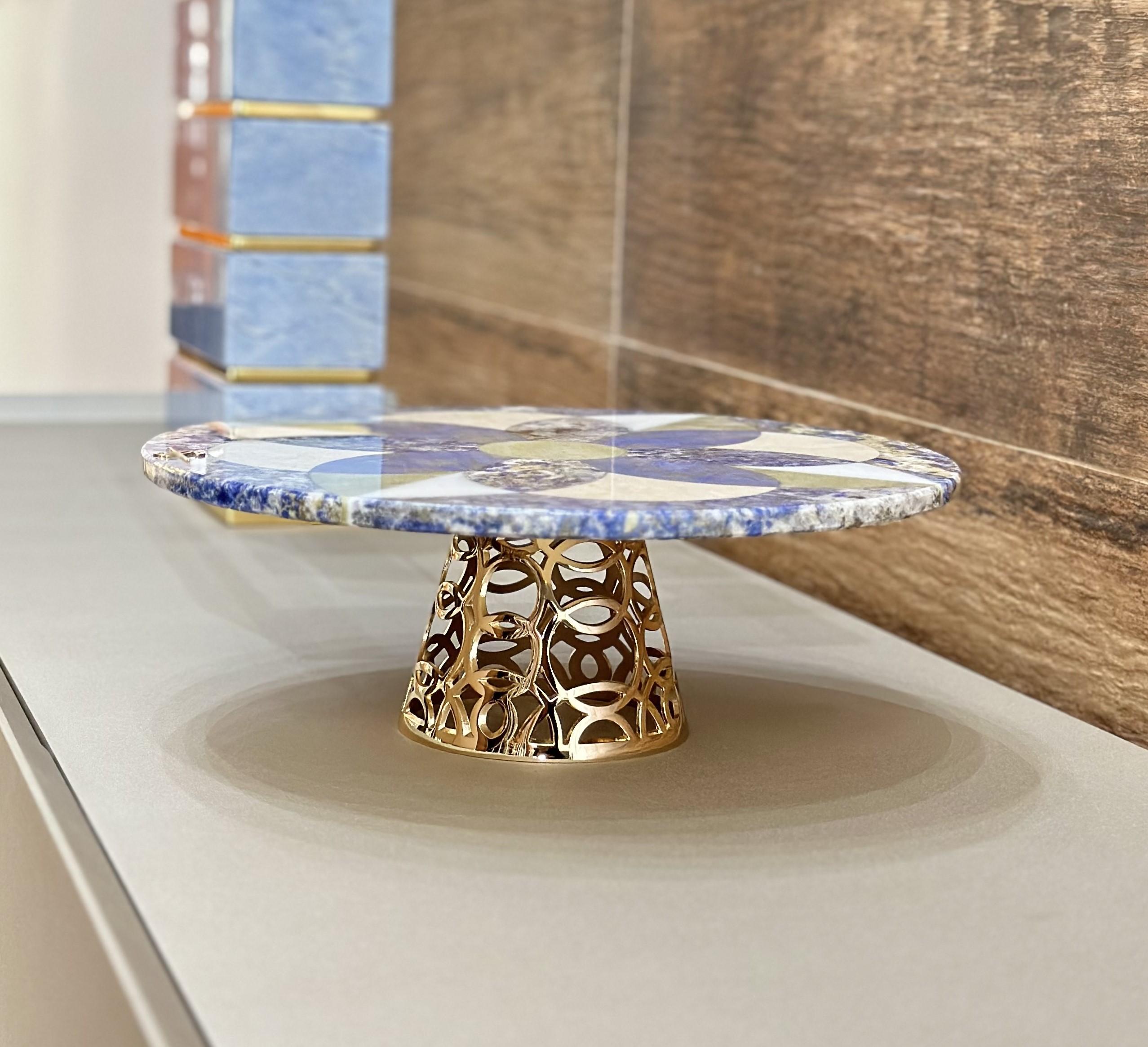 One plate Marble Inlay Cakestand by Euromarmi Store In New Condition For Sale In Geneve, CH