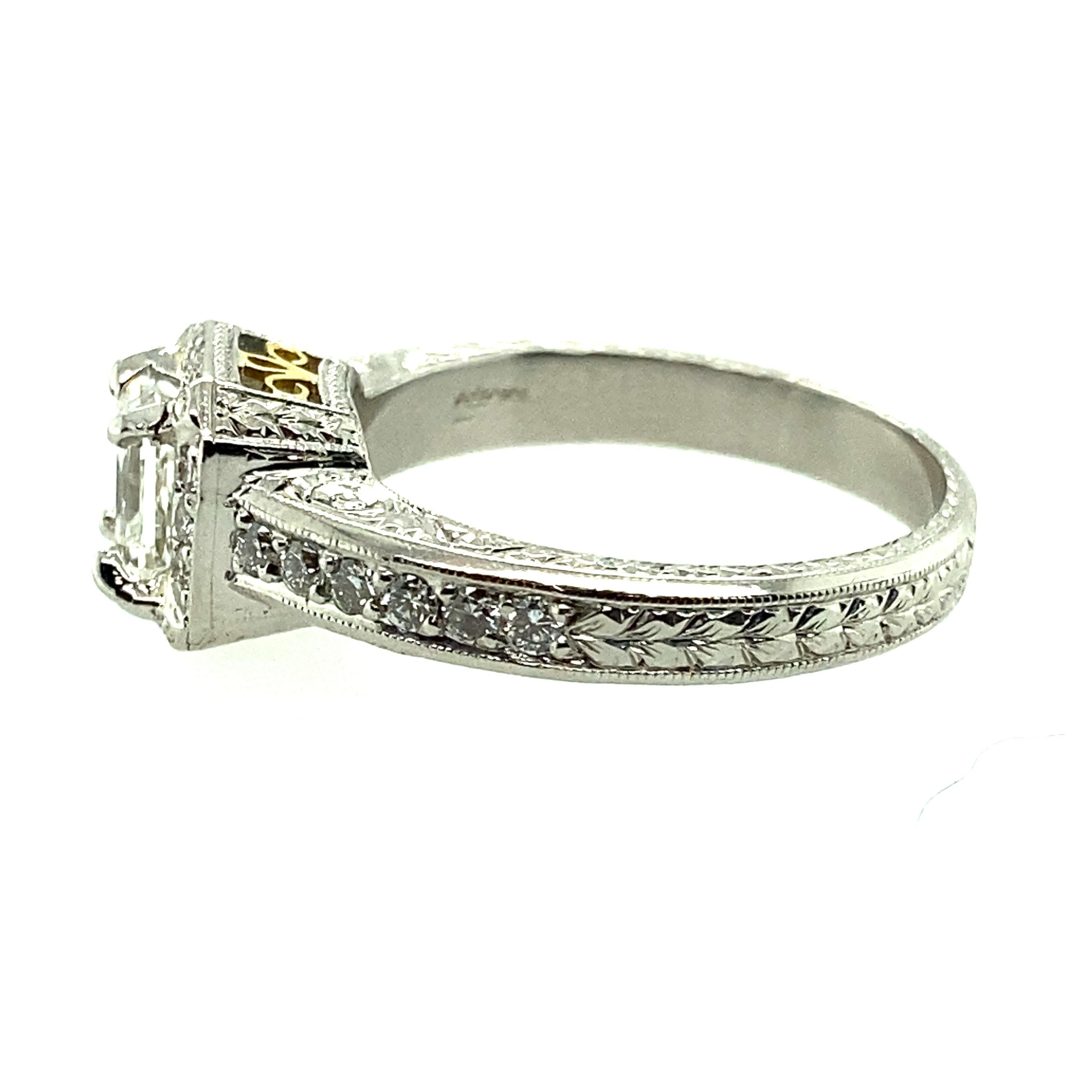 Radiant Cut Michael Beaudry Platinum and Gold Diamond Engagement Ring  For Sale