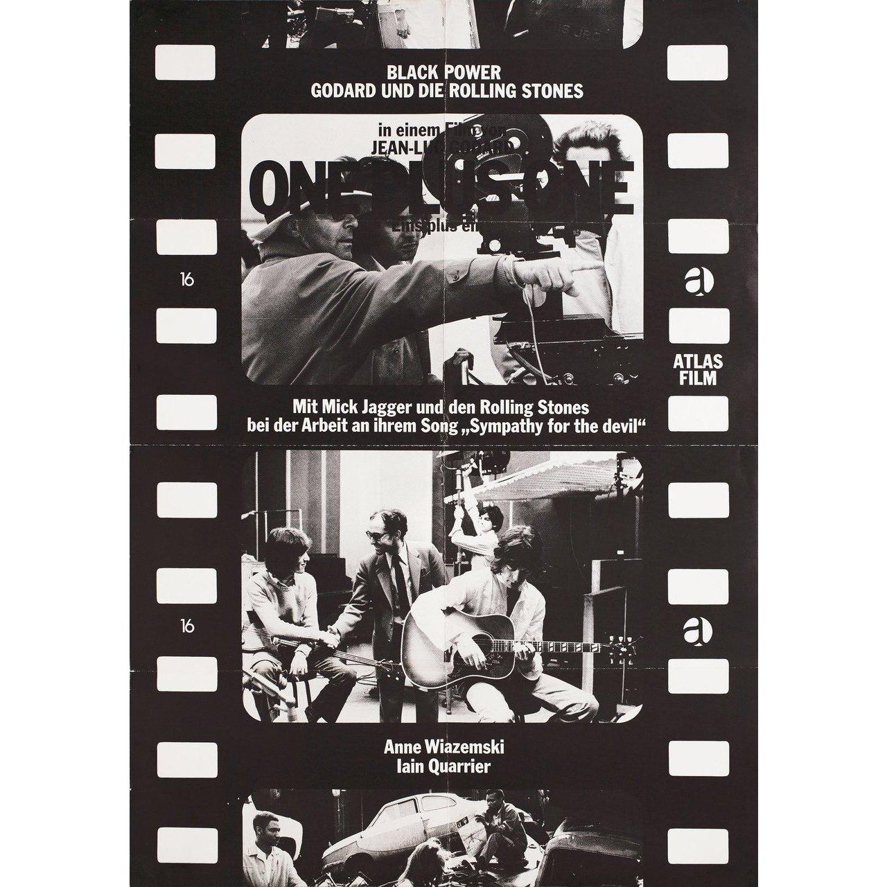 Original 1970 German A1 poster for the first German theatrical release of the documentary film 'One Plus One' (The Rolling Stones: Sympathy for the Devil) directed by Jean-Luc Godard with Sean Lynch / Mick Jagger / Brian Jones / Keith Richards. Very