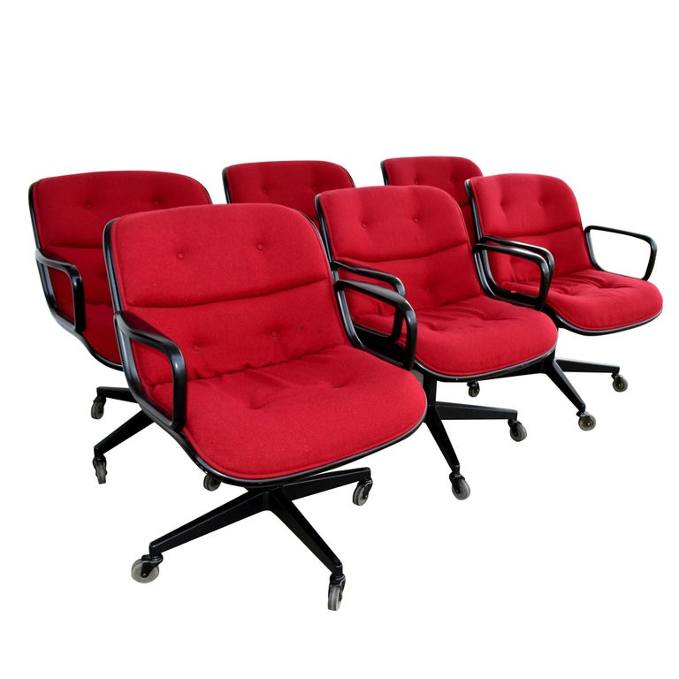 Mid-Century Modern One Red Executive Knoll Pollock Chair For Sale