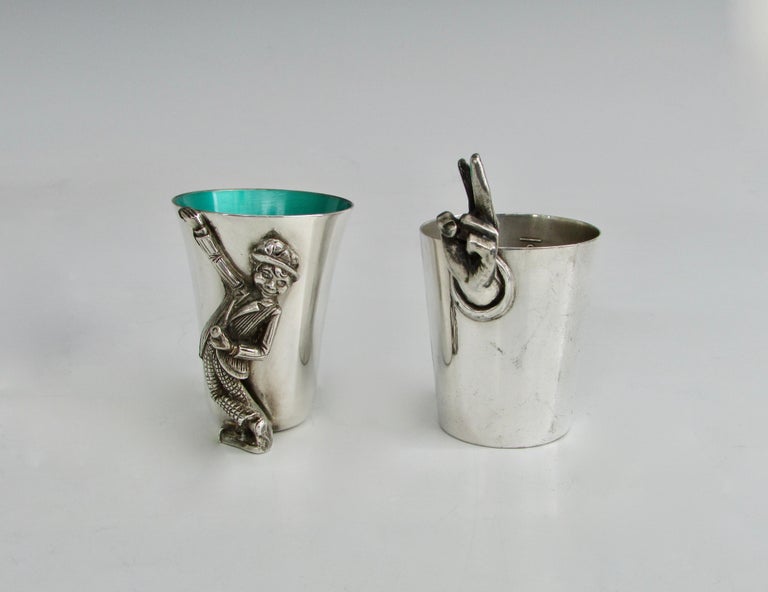 One Reed Barton Enameled One Napier Whimsical Silver Plate Shot Glasses In Good Condition For Sale In Ferndale, MI