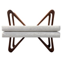 One Sculptural Bench, Walnut and Boucle