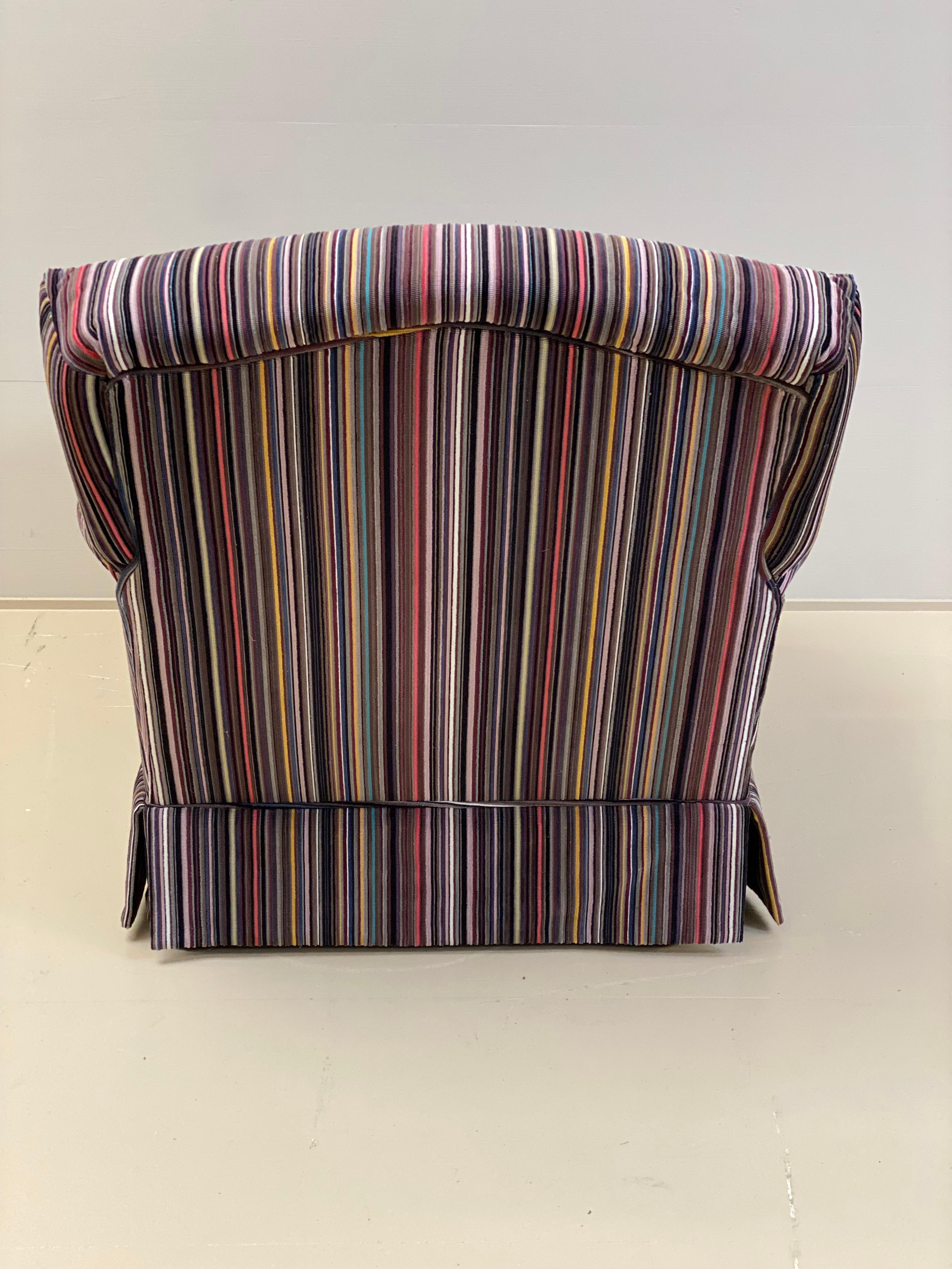 Contemporary Comfortable One Seater sofa in a  colorful Stripped Paul Smith Fabric For Sale