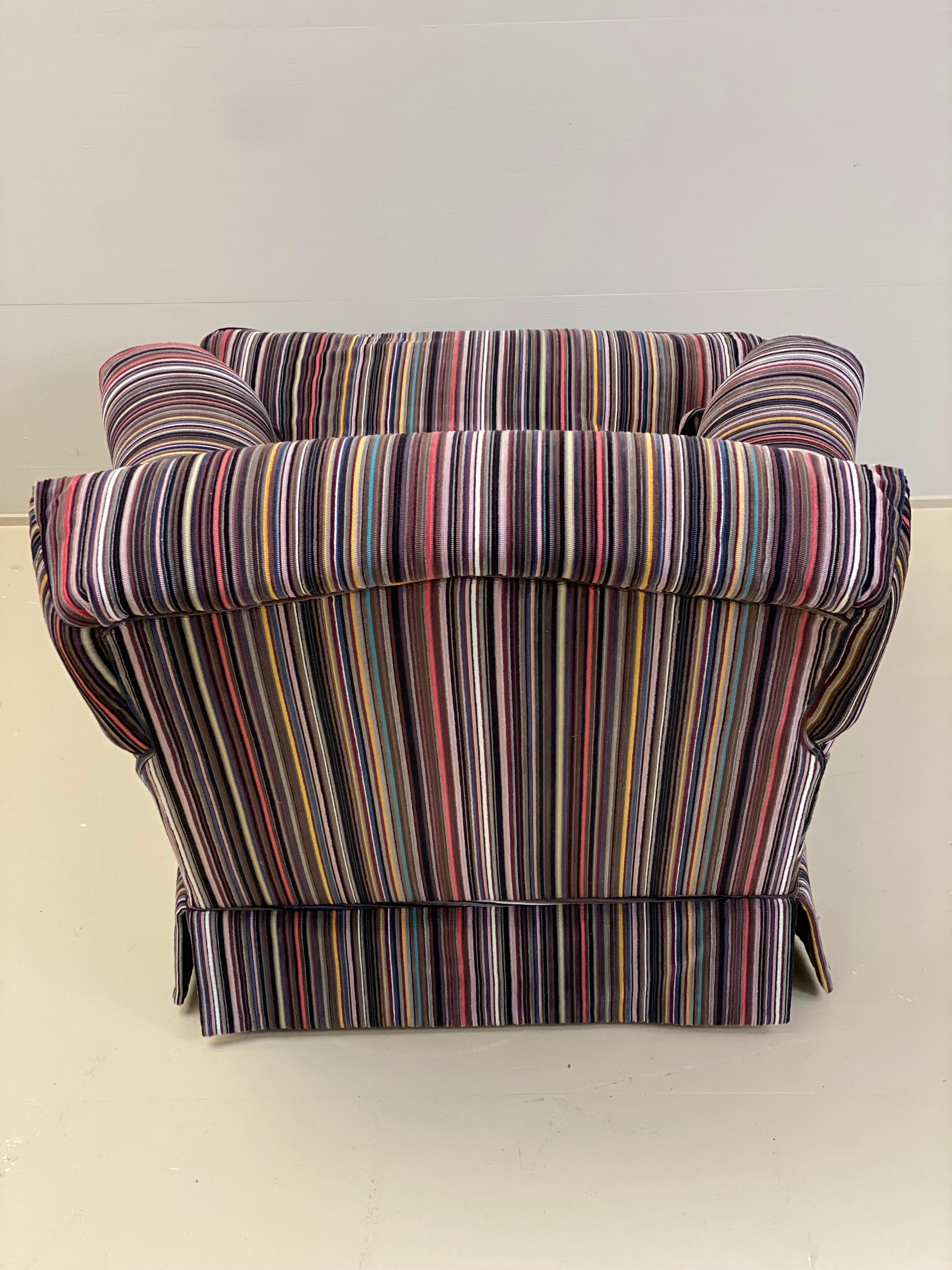Cotton Comfortable One Seater sofa in a  colorful Stripped Paul Smith Fabric For Sale