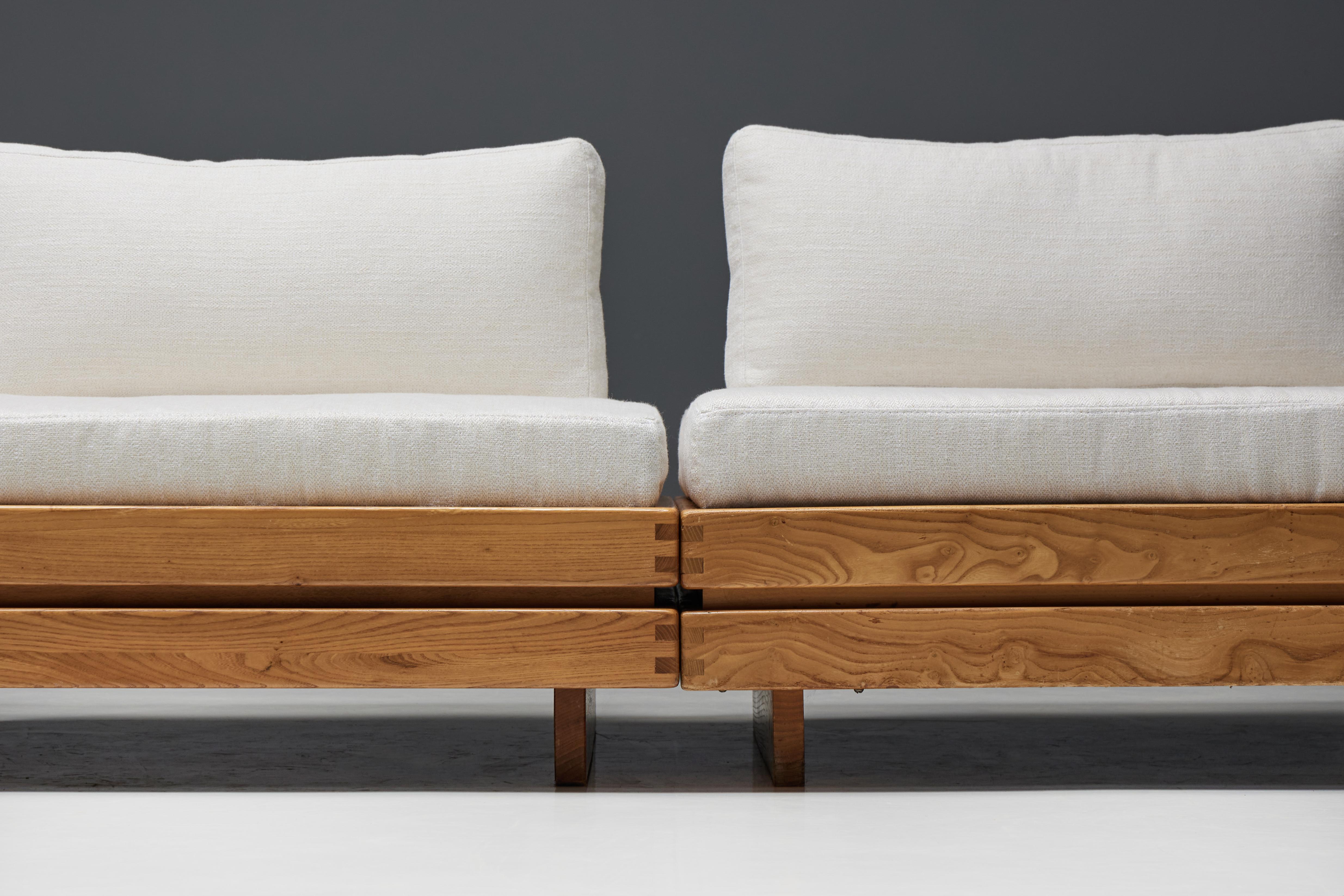 Mid-Century Modern One-Seater in Solid Elm by Maison Regain, France, 1970s