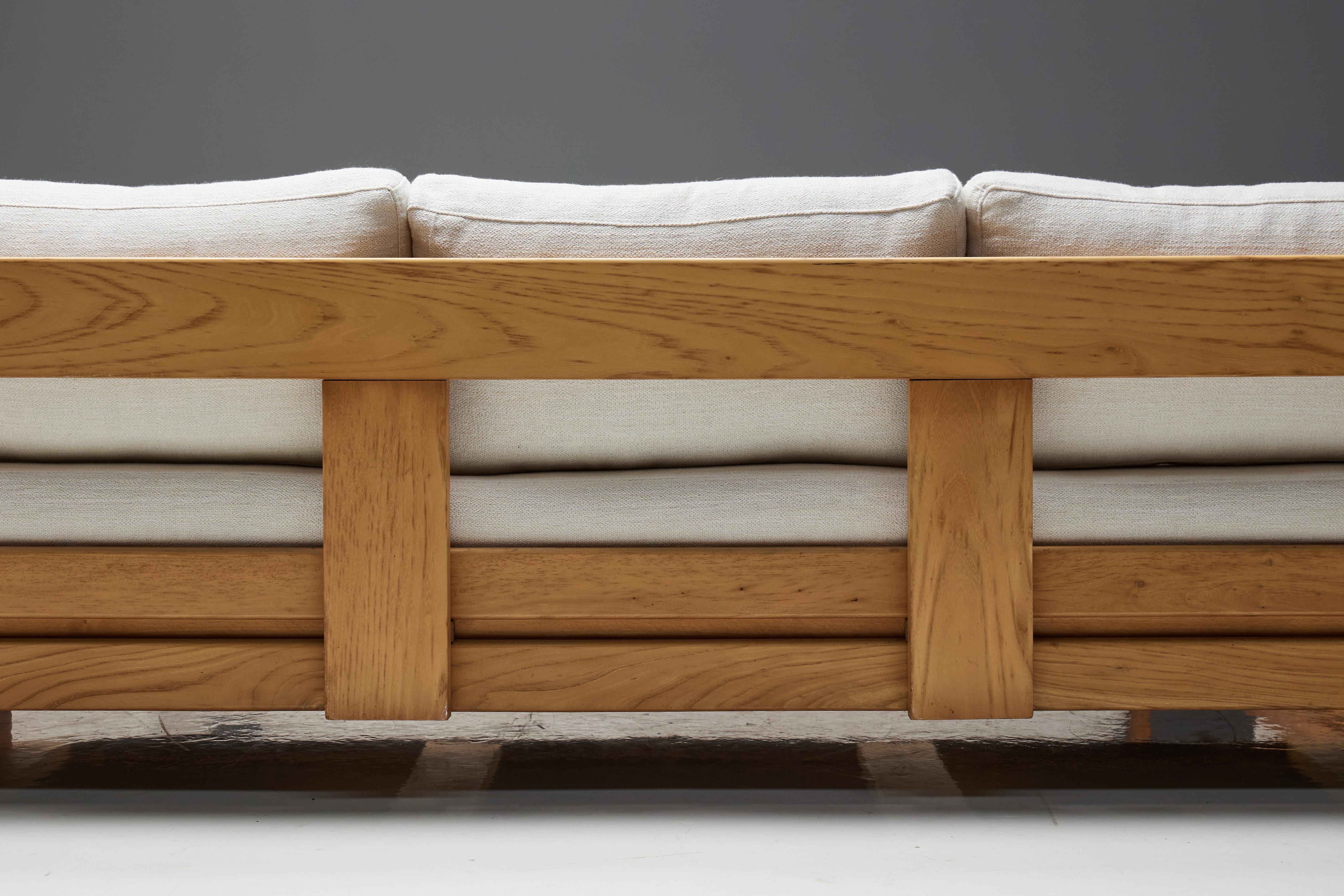 Fabric One-Seater in Solid Elm by Maison Regain, France, 1970s
