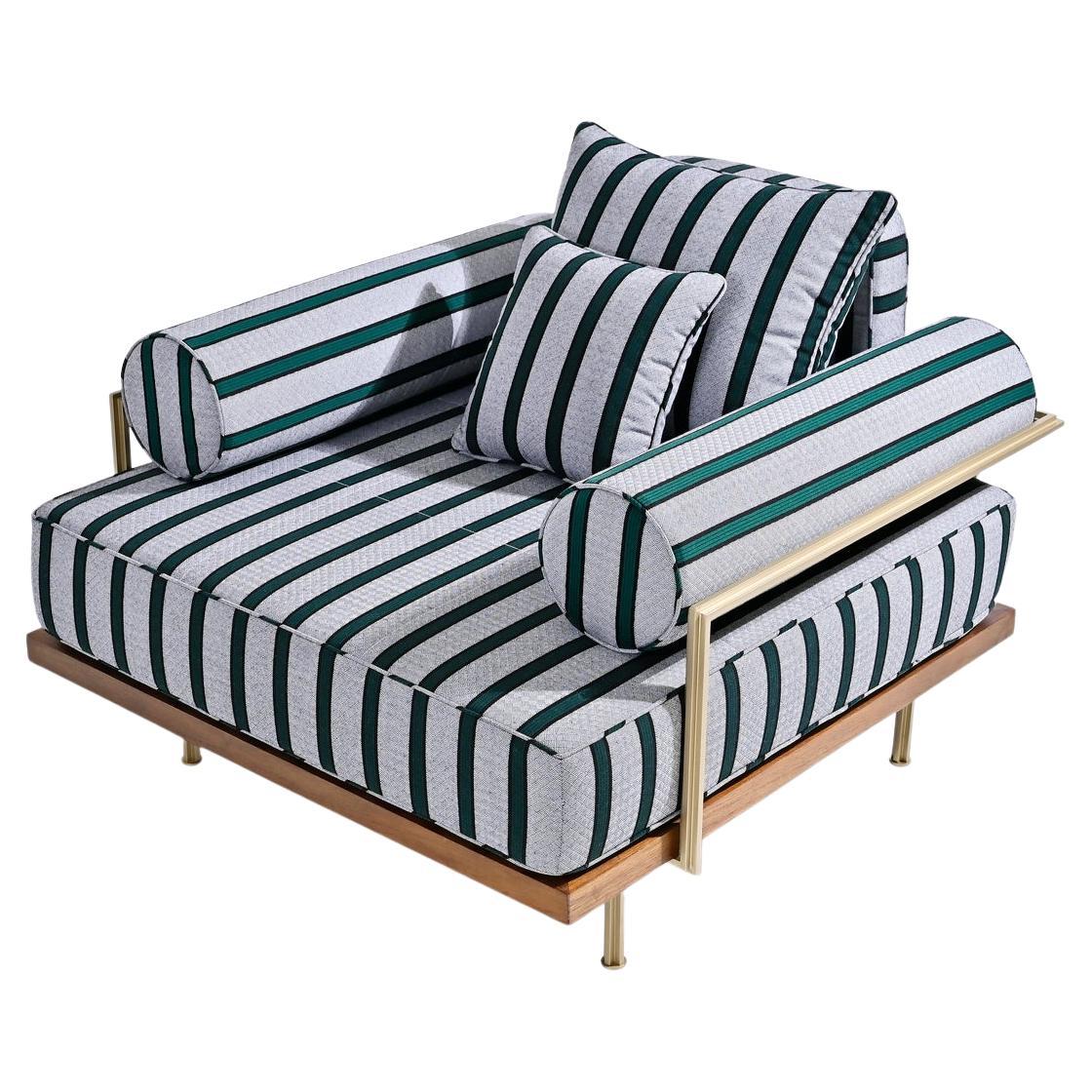 One Seater Sofa Reclaimed Hardwood & Brass Frame by P. Tendercool (Outdoor) For Sale