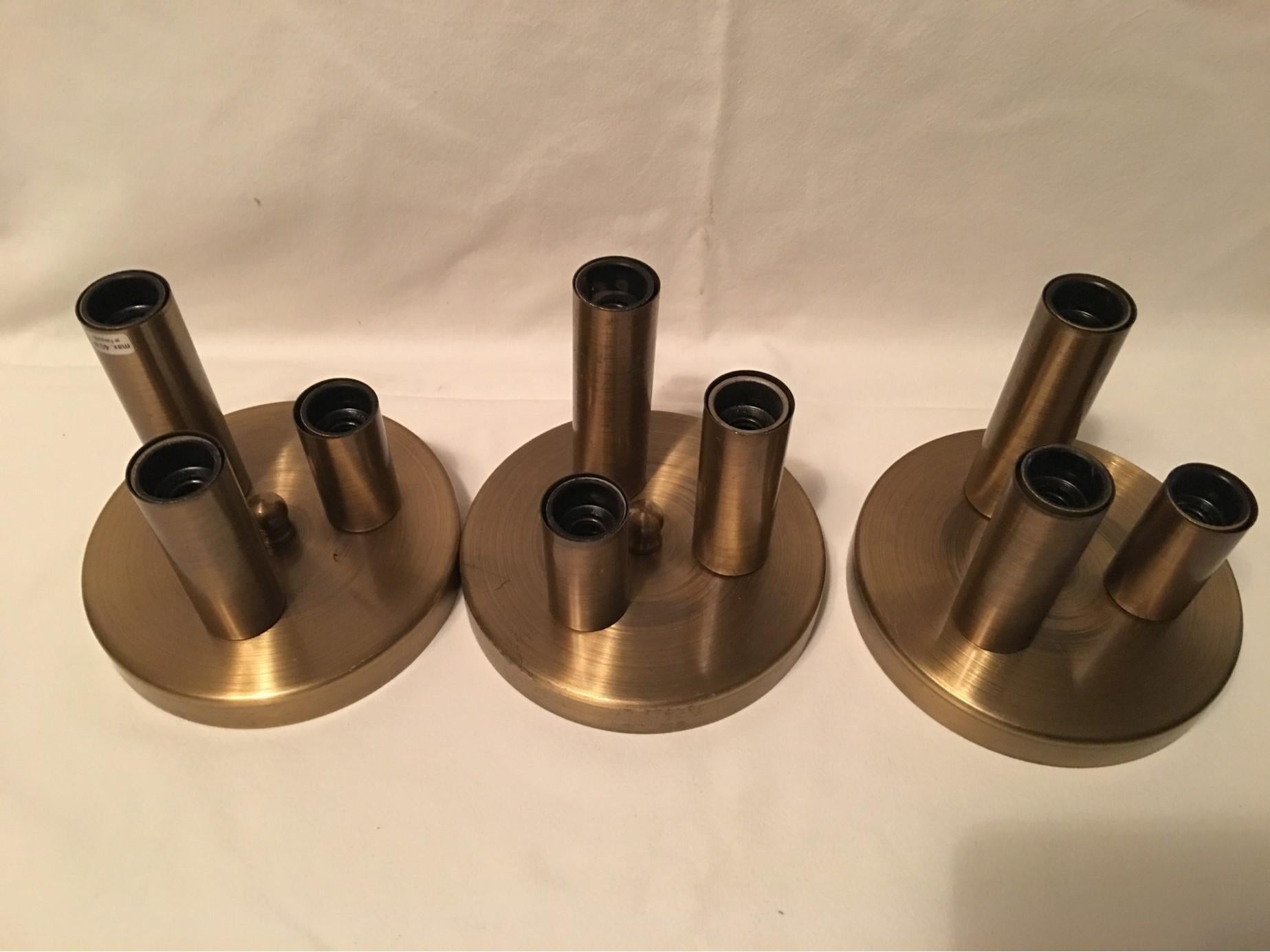 One Set of Three Brass Sputnik Three-Light Flash Mounts, or Sconces  For Sale 5