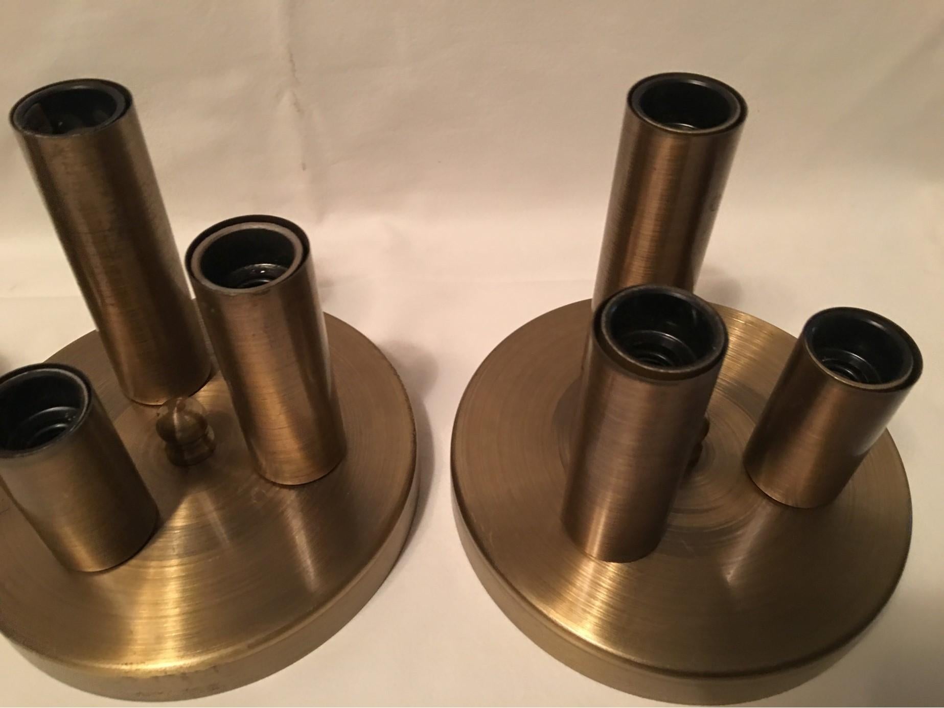 One Set of Three Brass Sputnik Three-Light Flash Mounts, or Sconces  For Sale 7