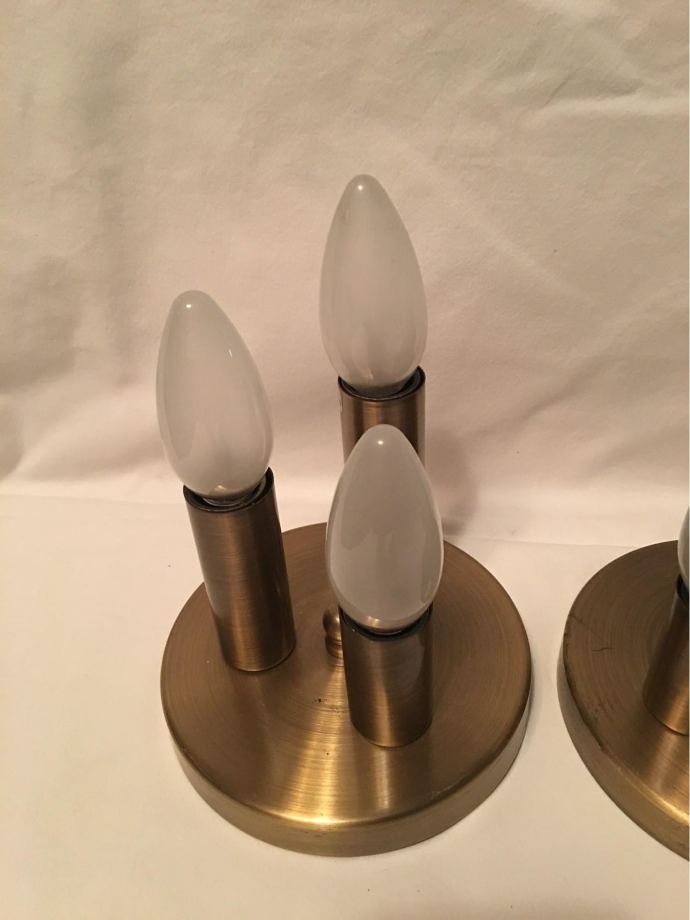 One Set of Three Brass Sputnik Three-Light Flash Mounts, or Sconces  In Good Condition For Sale In Frisco, TX