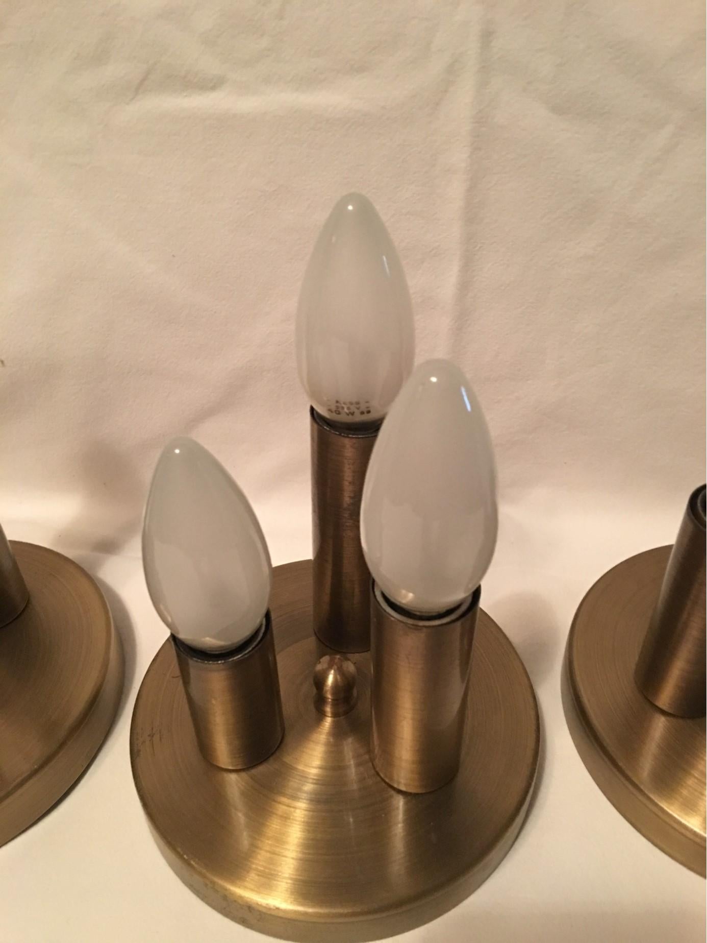 Late 20th Century One Set of Three Brass Sputnik Three-Light Flash Mounts, or Sconces  For Sale