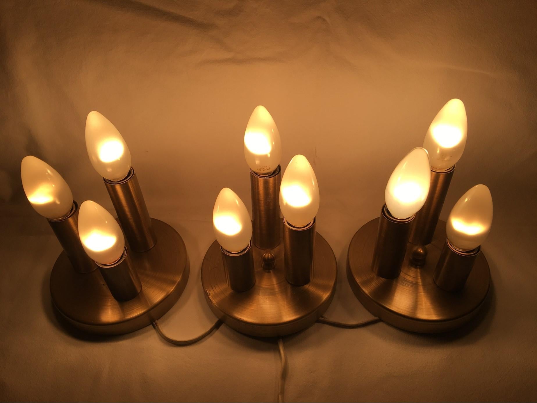 Tin One Set of Three Brass Sputnik Three-Light Flash Mounts, or Sconces  For Sale