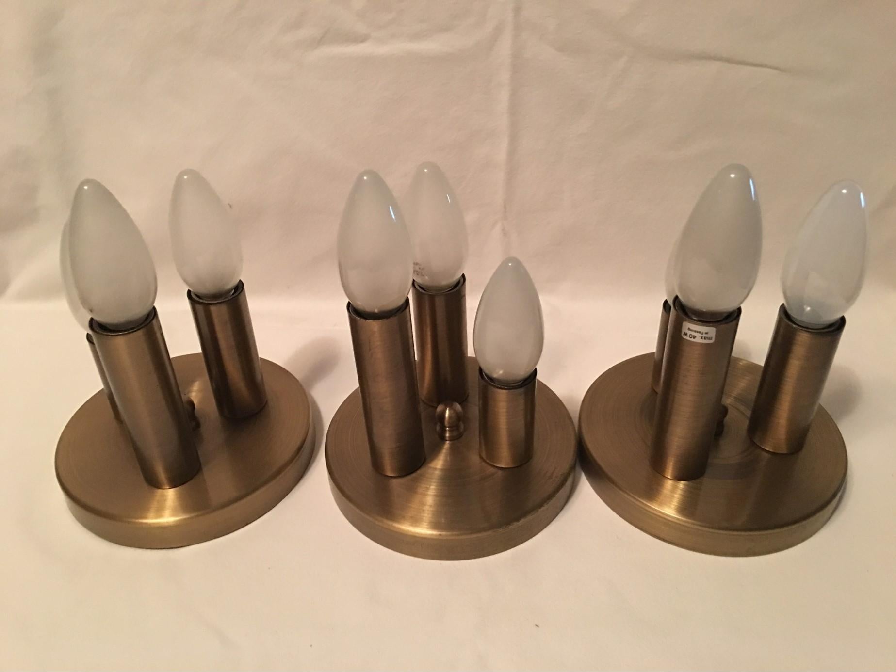 One Set of Three Brass Sputnik Three-Light Flash Mounts, or Sconces  For Sale 1