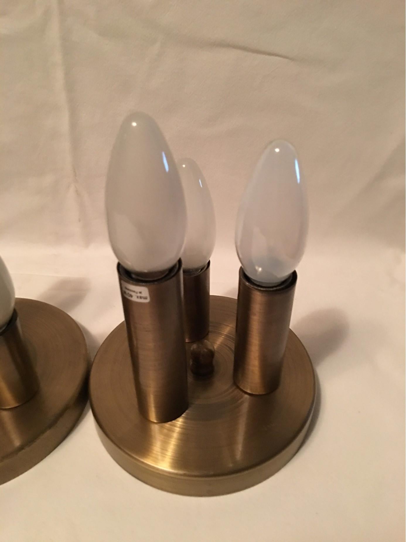 One Set of Three Brass Sputnik Three-Light Flash Mounts, or Sconces  For Sale 2