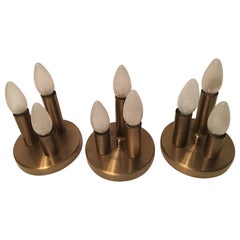 One Set of Three Brass Sputnik Three-Light Flash Mounts, or Sconces