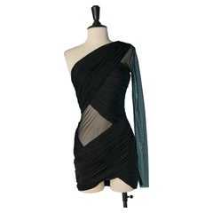One shoulder black jersey and tulle drape mini dress ALEXANDRE VAUTHIER