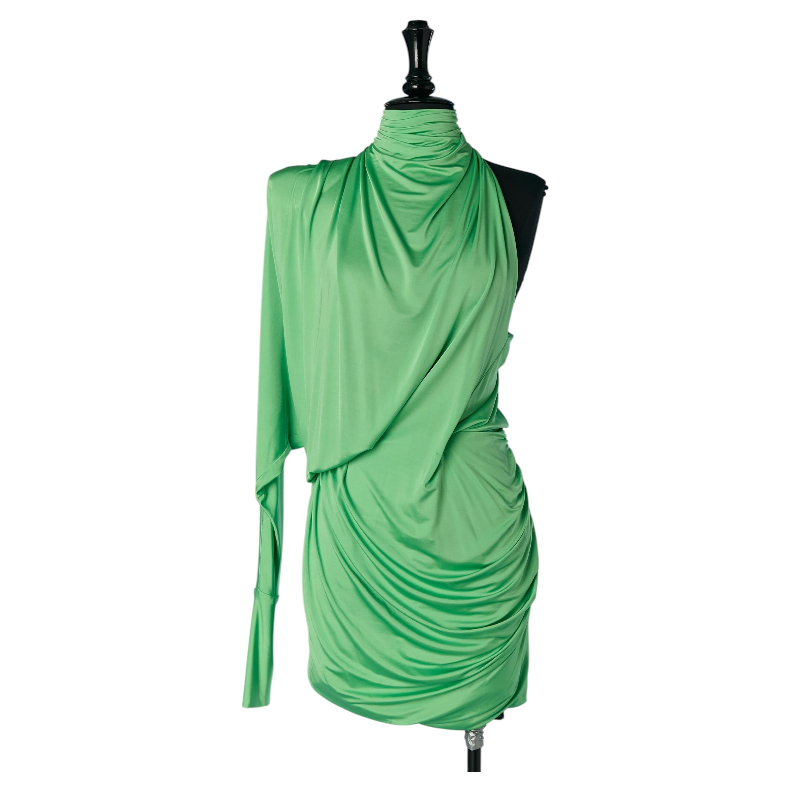 Gucci Iridescent Emerald Green Pleated Silk Blend Mini Dress 38 IT For Sale  at 1stDibs
