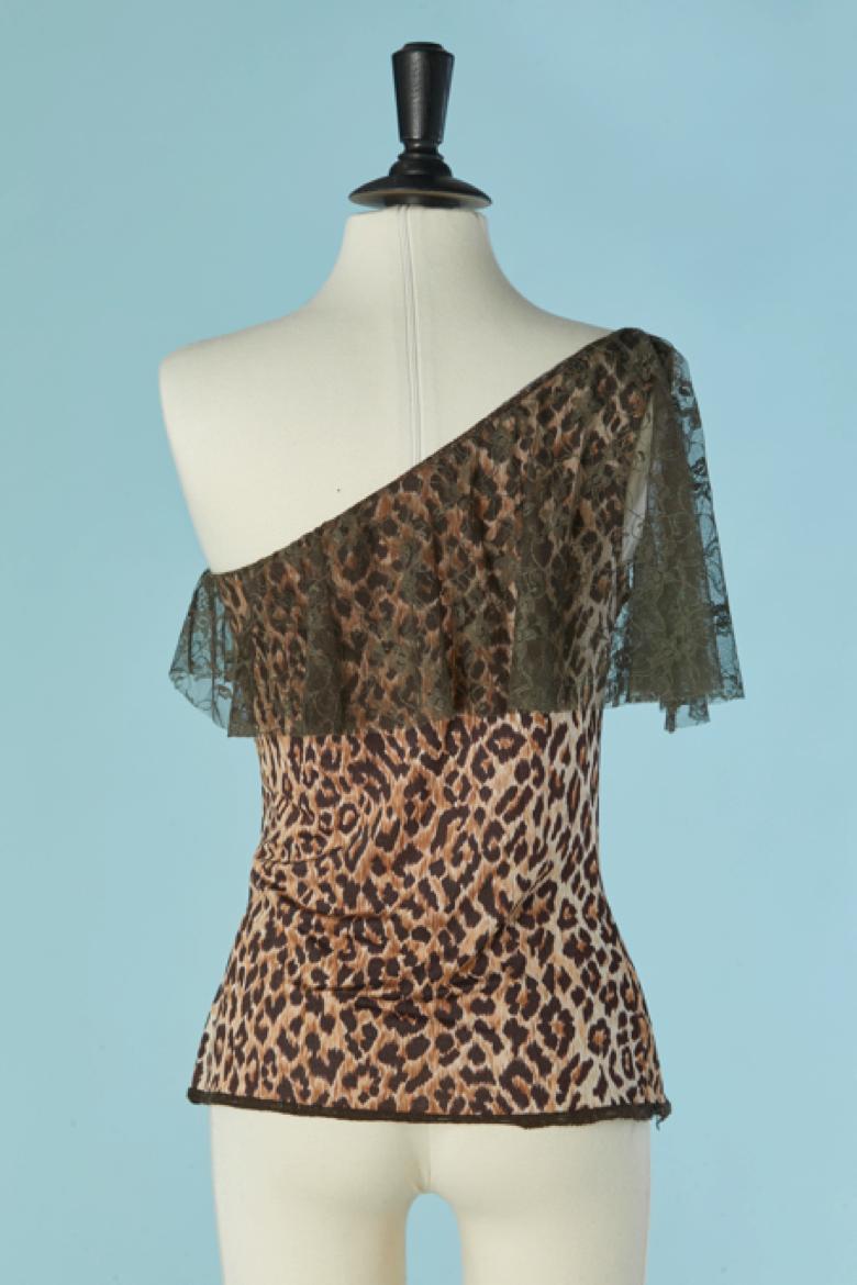 Top à une épaule avec imprimé animalier et bord en dentelle D.G. en vente 1