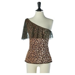 One shoulder top with animal print and lace edge D&G