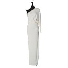 One shoulder white rayon evening dress with rhinestone edge ALEXANDRE VAUTHIER