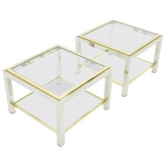 One Side Table In Chrome Glass and Brass 1970s