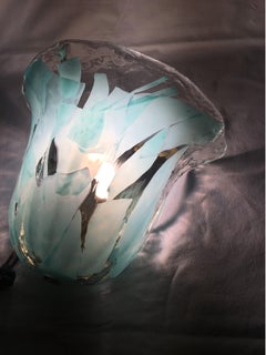 One Single Clear and Turquoise Murano Glass Sconce